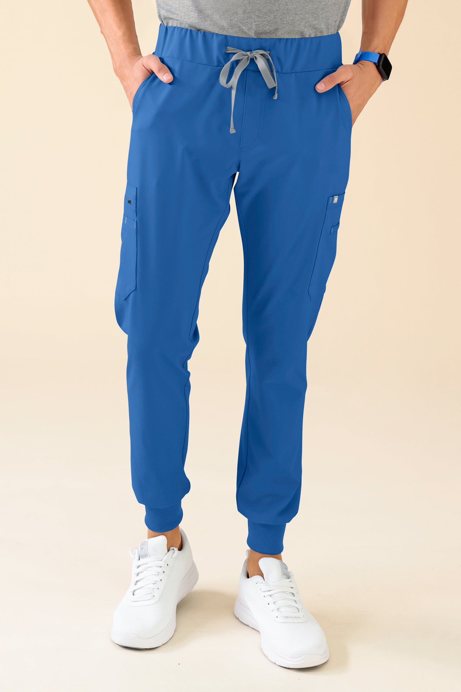 KAERE Pantalon Homme - avec poches cargo et ourlets côtelés bleu