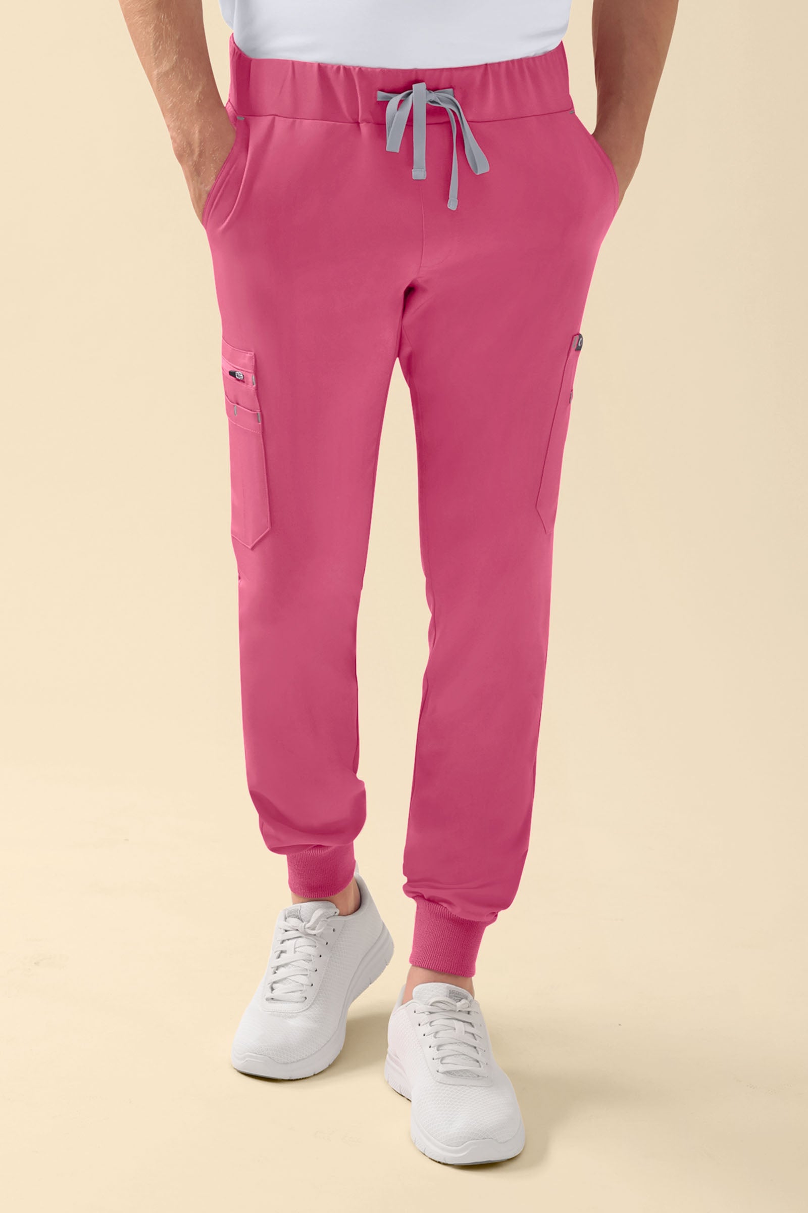 KAERE Pantalon Homme - avec poches cargo et ourlets côtelés bois de rose, Vue de face