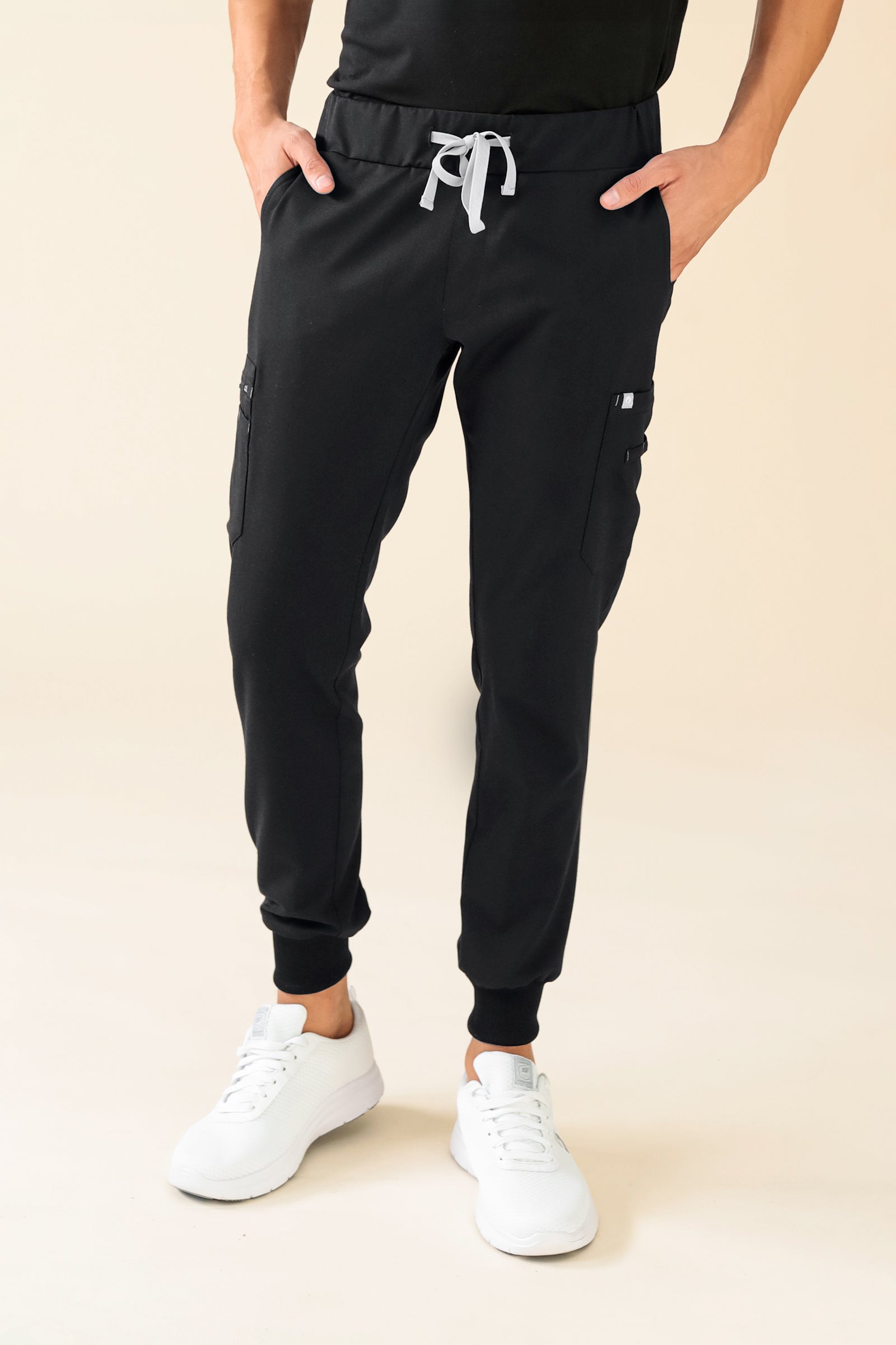 KAERE Pantalon Homme - avec poches cargo et ourlets côtelés noir