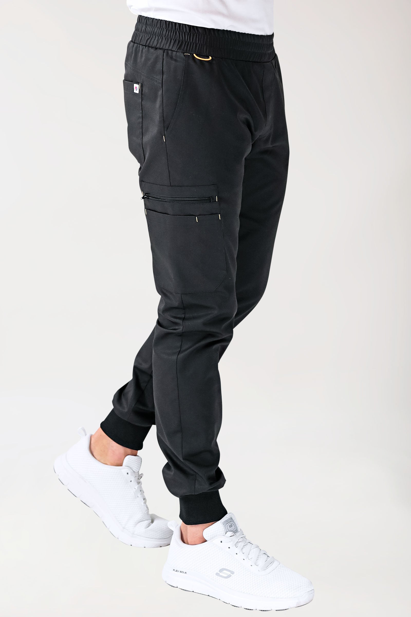 CLINIC STRETCH Pantalon Homme - ourlets côtelés noir/jaune, Vue de face