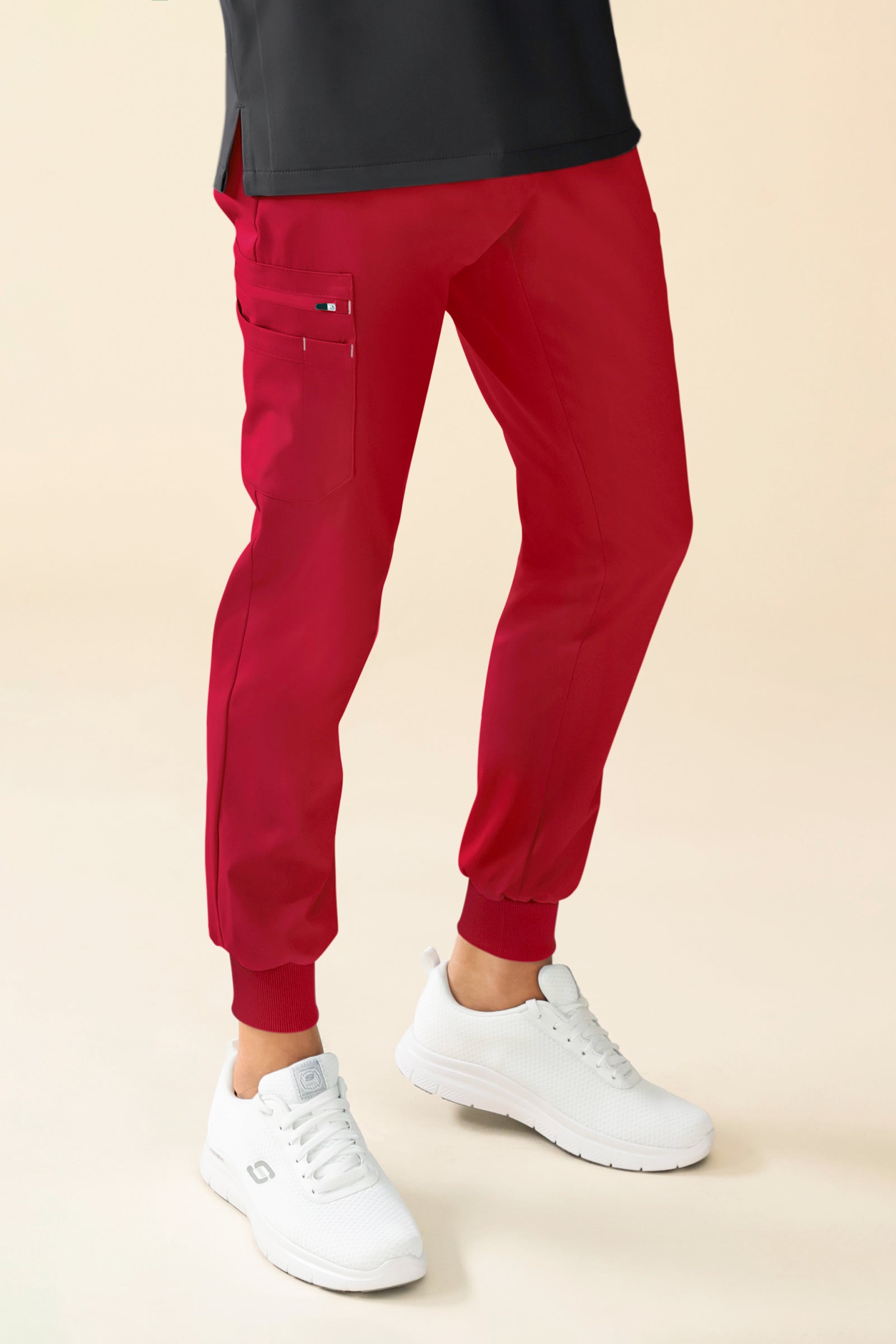 KAERE Pantalon Homme - avec poches cargo et ourlets côtelés rouge