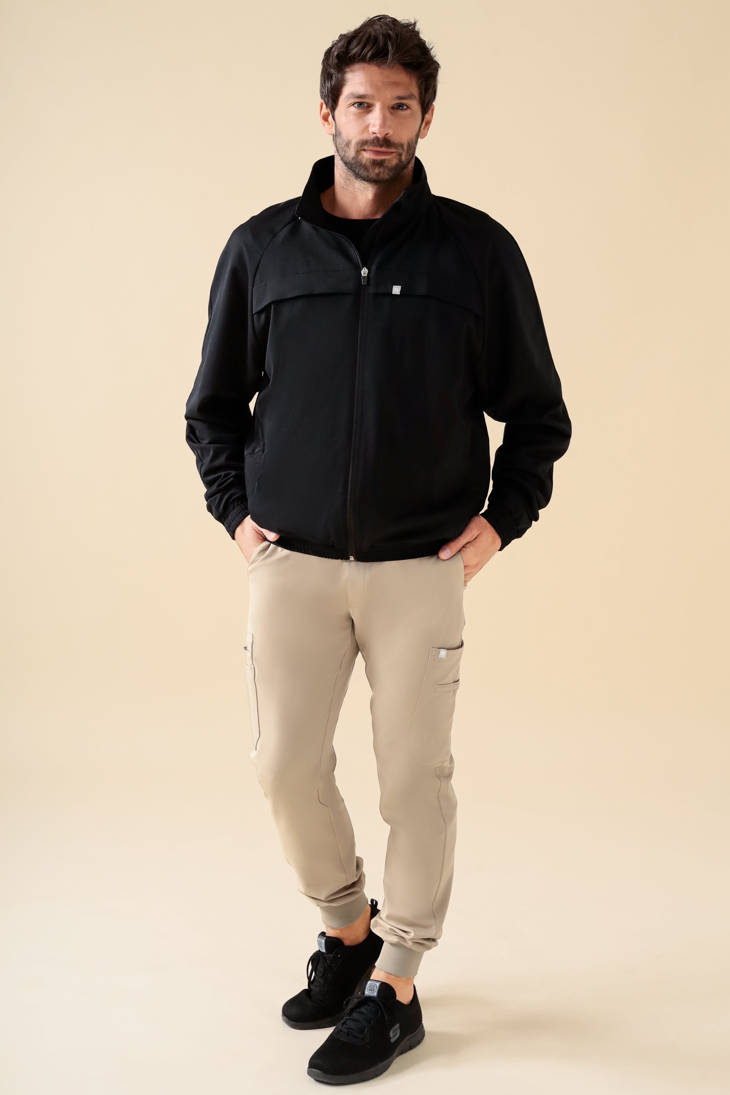 KAERE Pantalon Homme - avec poches cargo et ourlets côtelés Taille courte sable