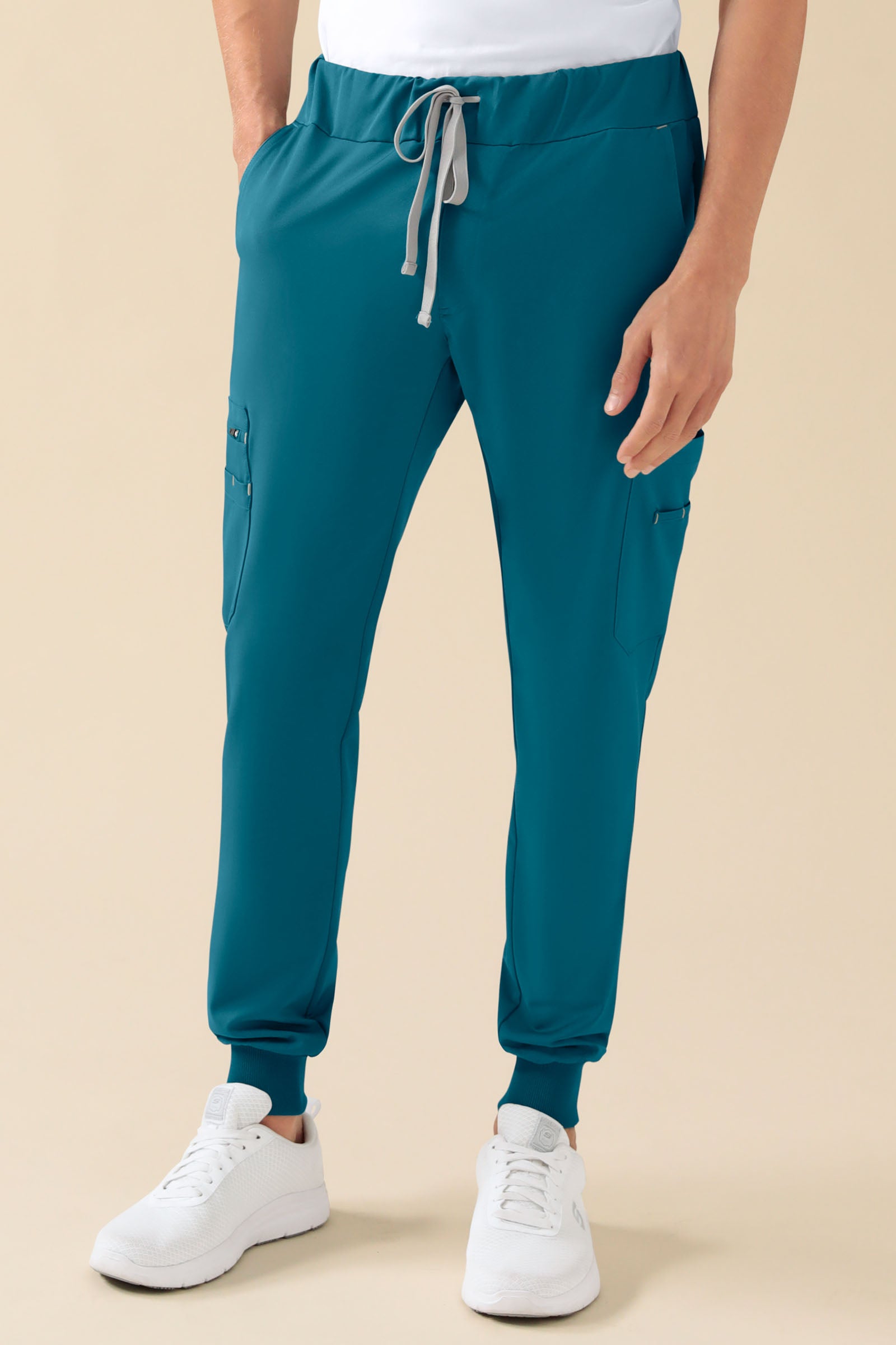 KAERE Pantalon Homme - avec poches cargo et ourlets côtelés pétrole