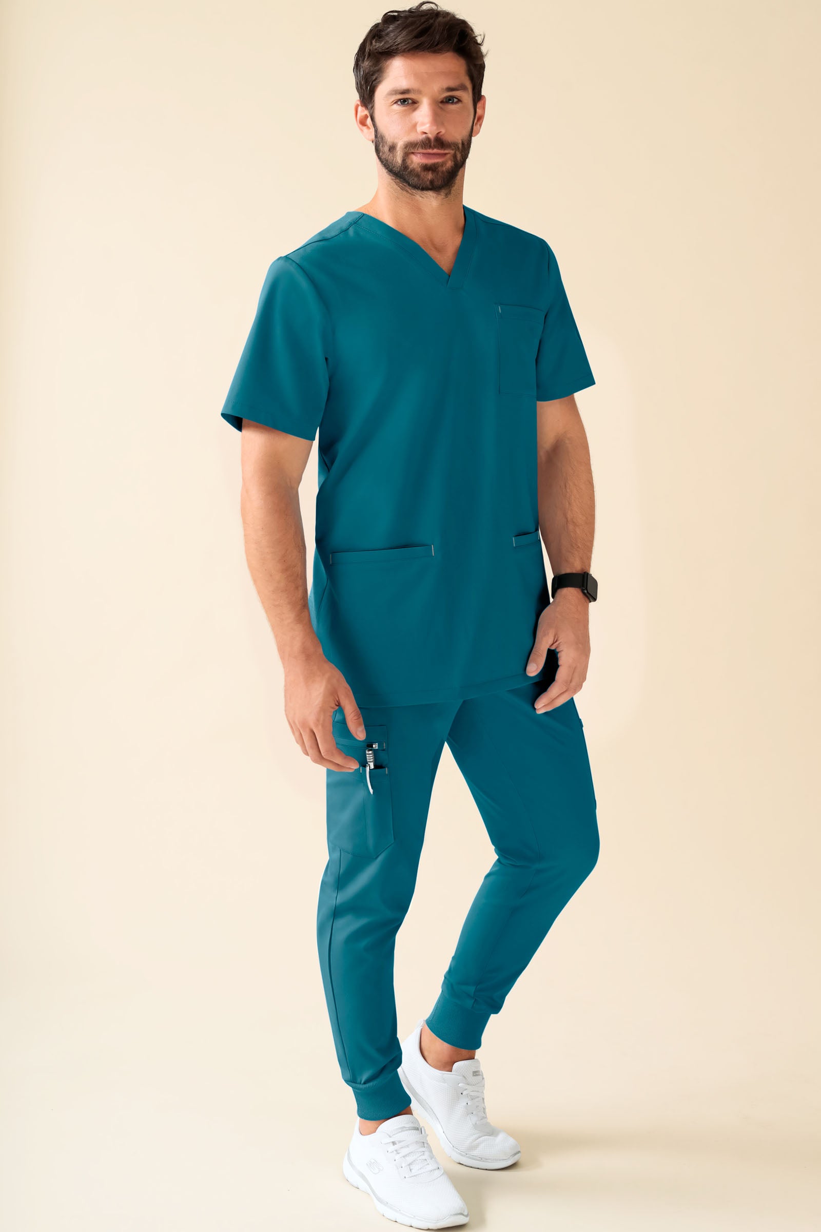 KAERE Pantalon Homme - avec poches cargo et ourlets côtelés Taille courte pétrole