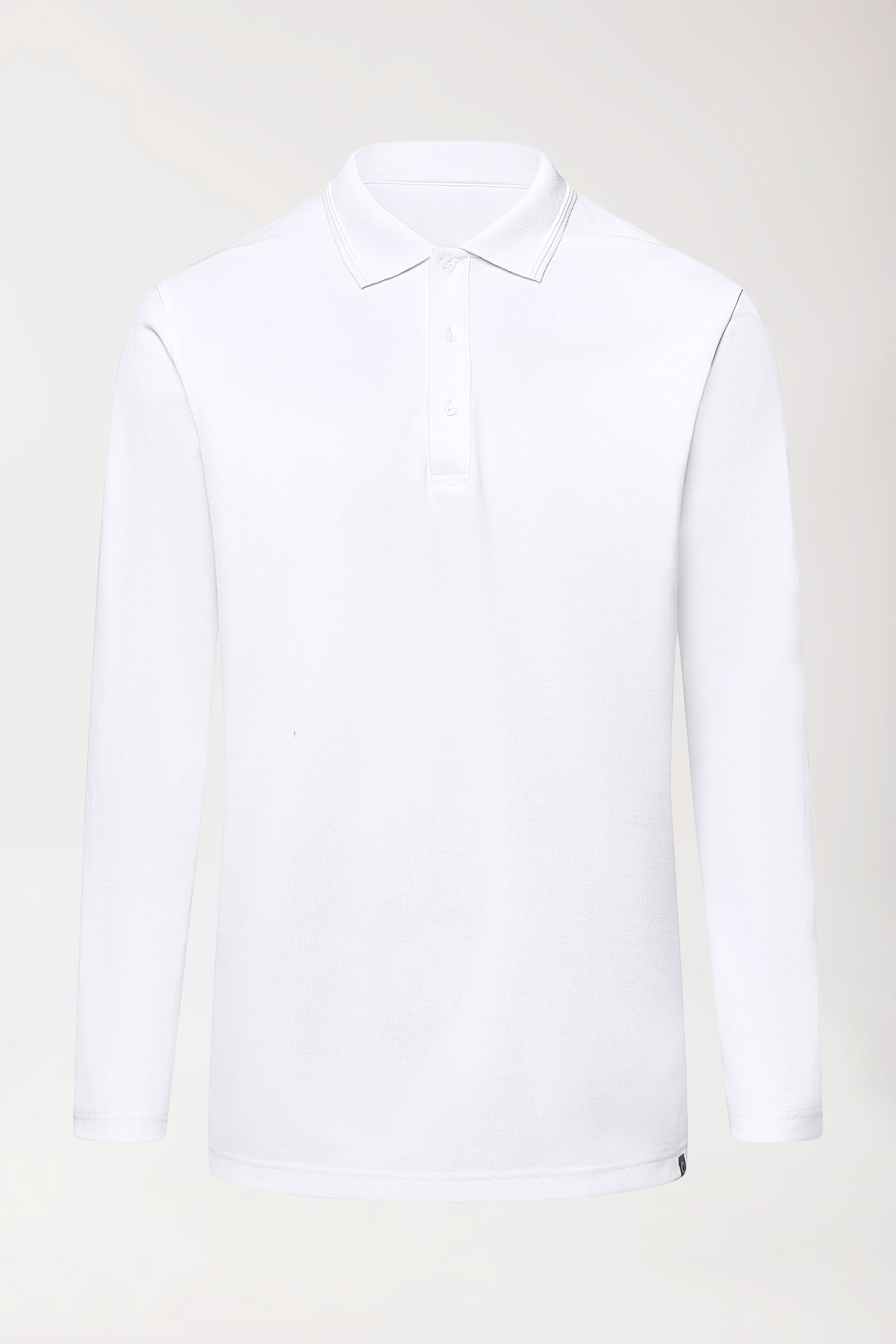 COMFY FLEX Homme, manche longue, maille piquée stretch – Col polo blanc
