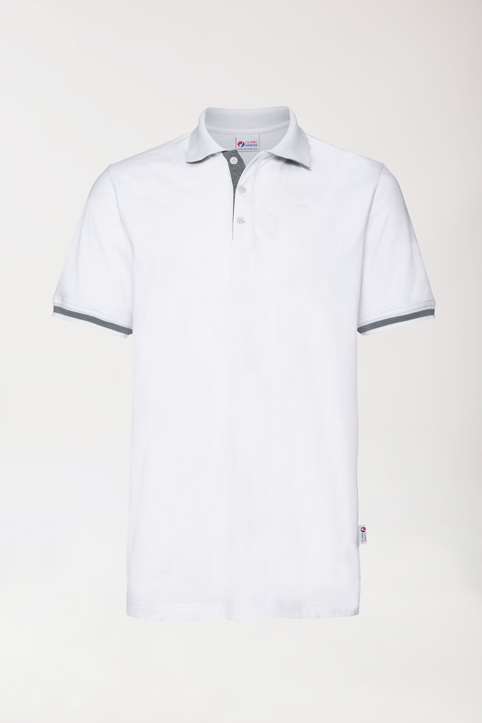 T-shirt Stretch Homme - Col polo blanc/gris chiné foncé, Vue de face