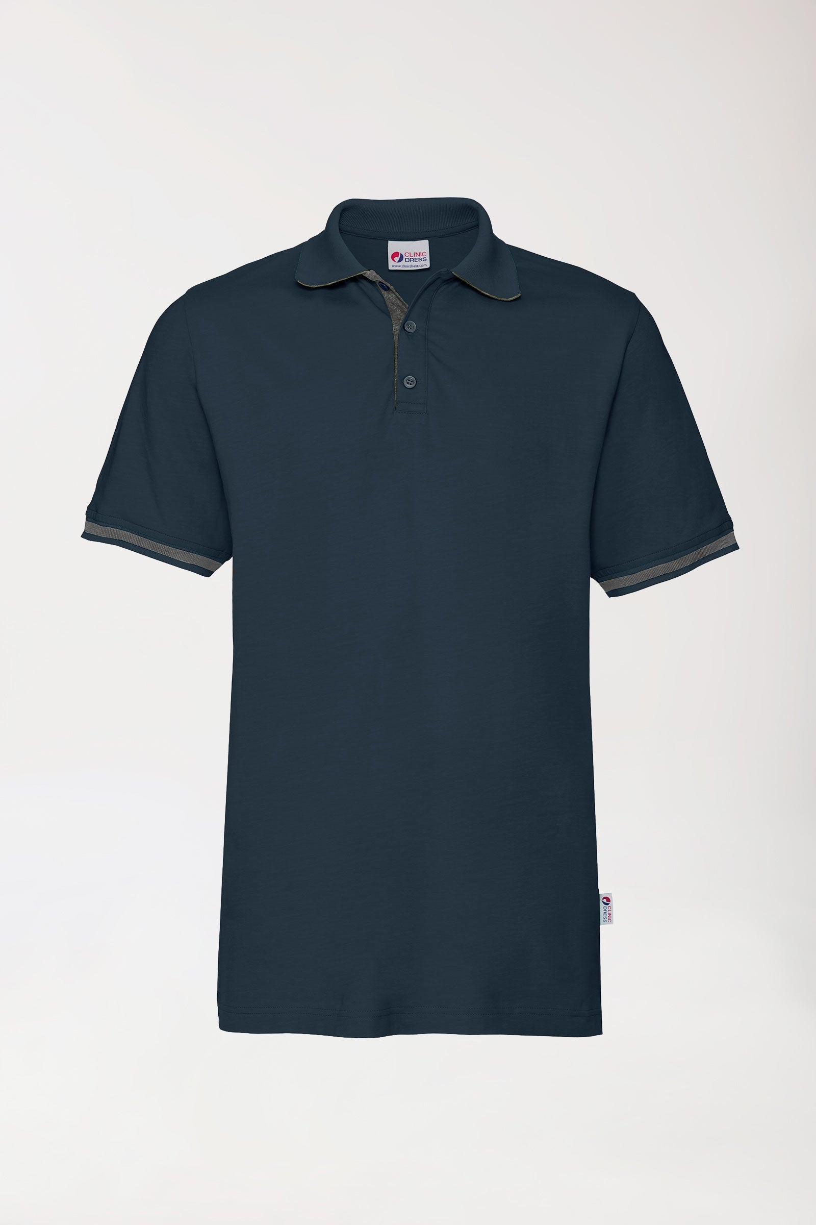 T-shirt Stretch Homme - Col polo bleu navy/gris chiné foncé, Vue de face