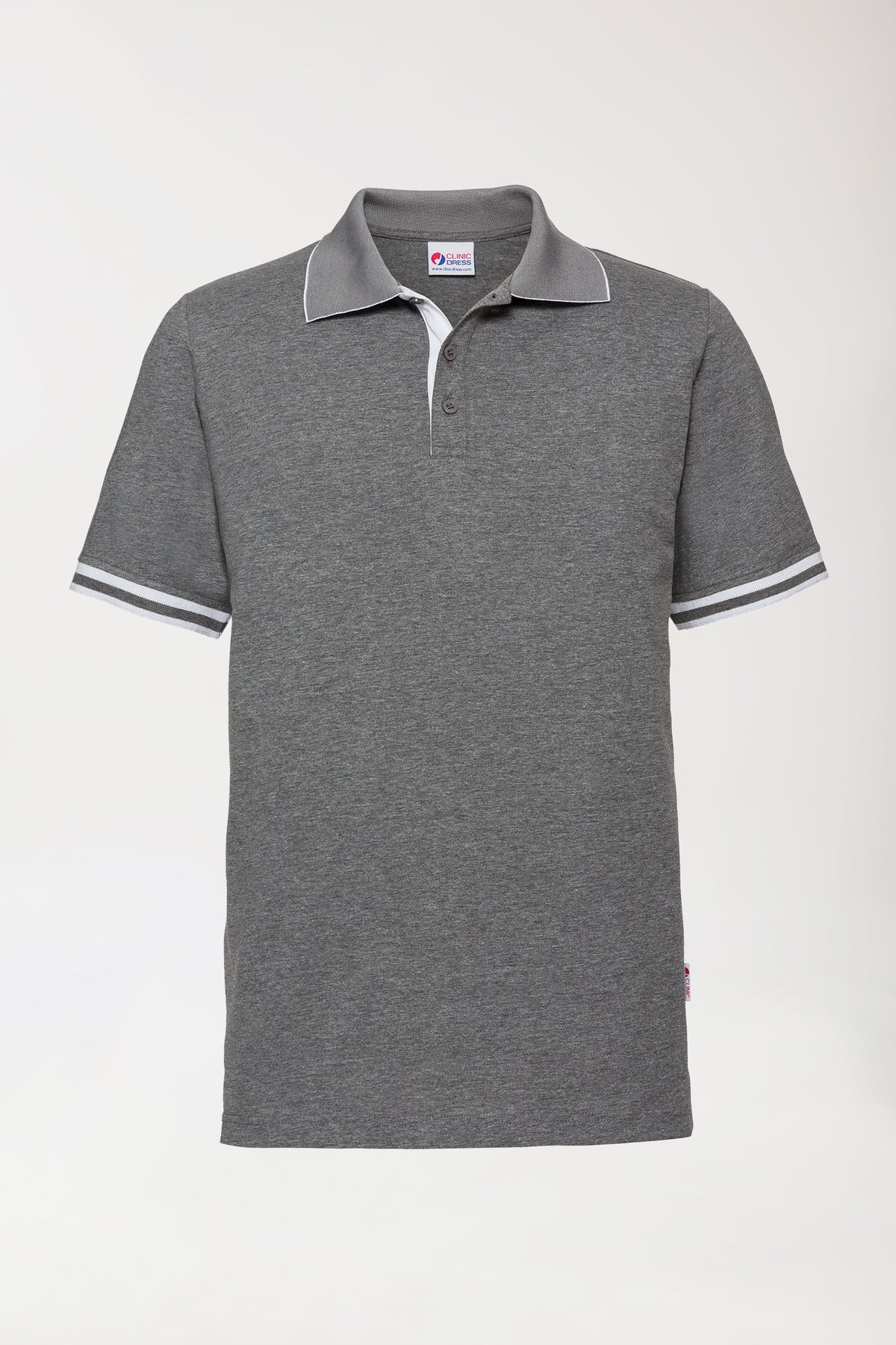 T-shirt Stretch Homme - Col polo - Patte de boutonnage contrastante - gris chiné foncé/blanc