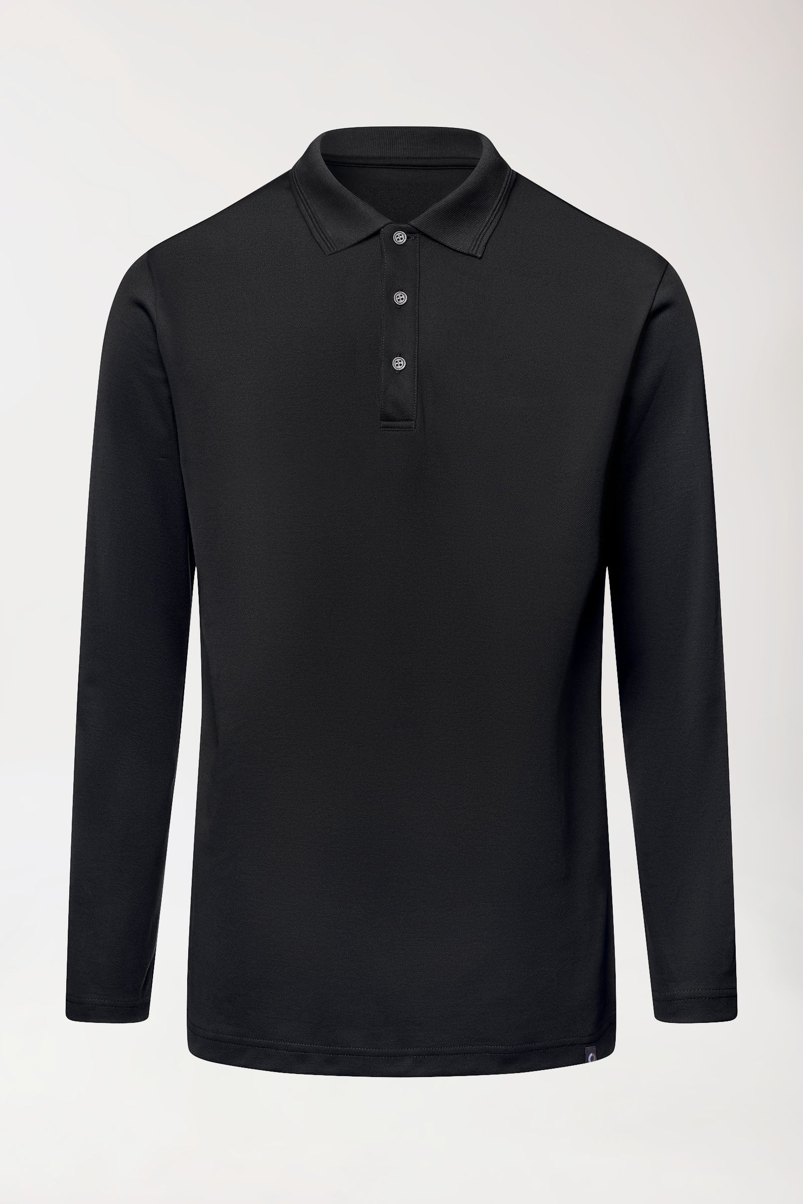 COMFY FLEX Homme, manche longue, maille piquée stretch – Col polo noir