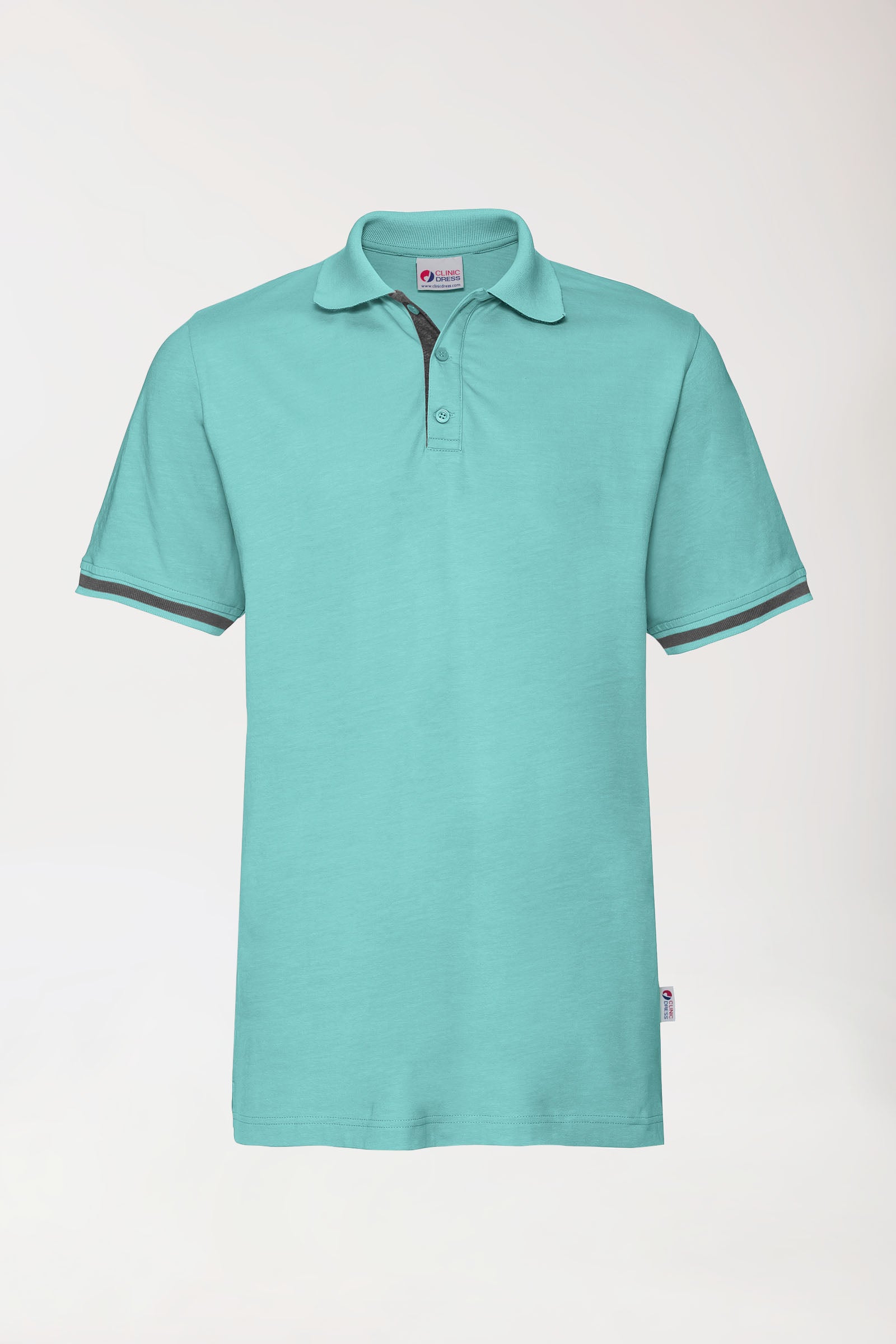 T-shirt Stretch Homme - Col polo vert d'eau/gris chiné foncé