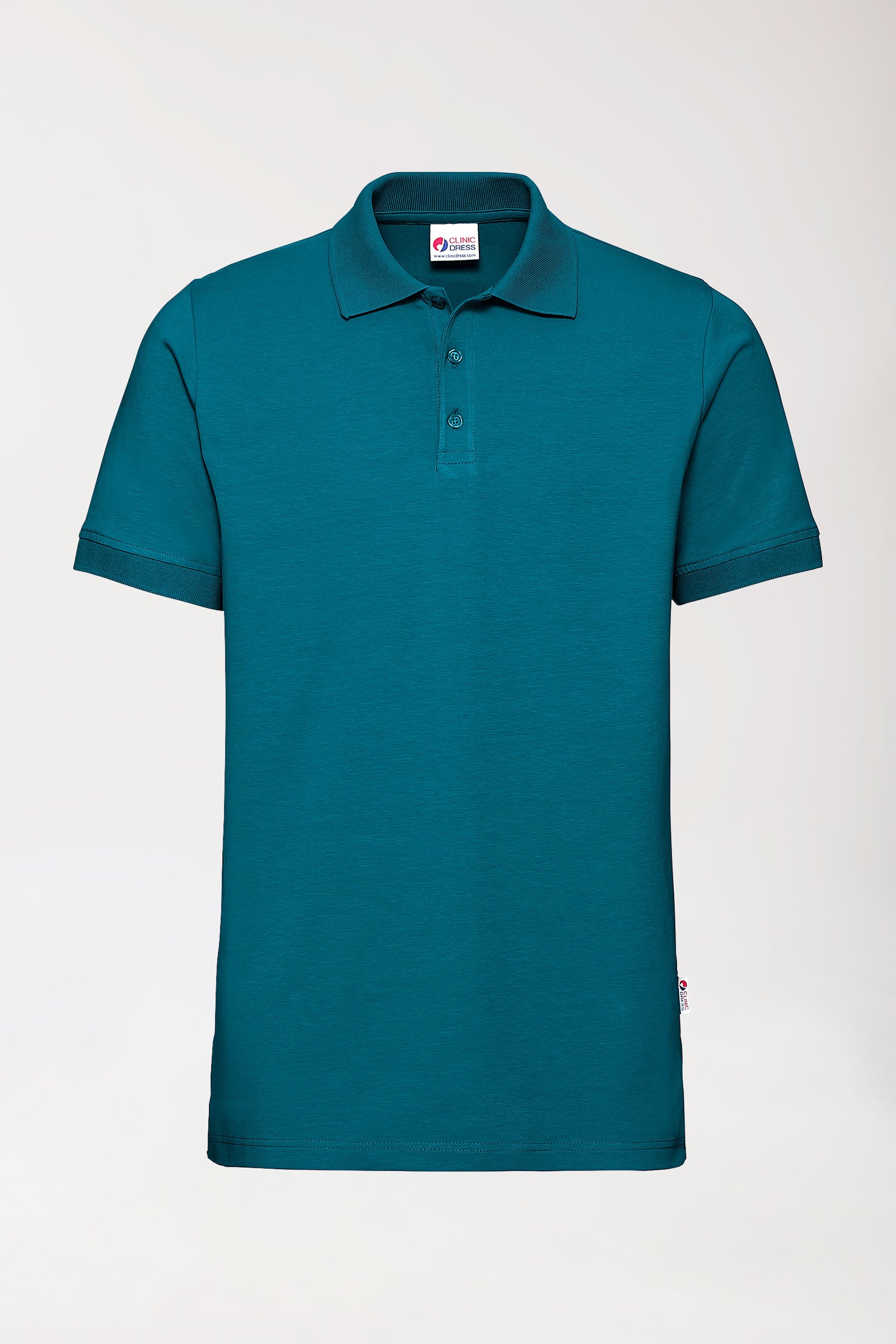 T-shirt Stretch Homme - Col polo - Boutonné vert pétrole, Vue de face