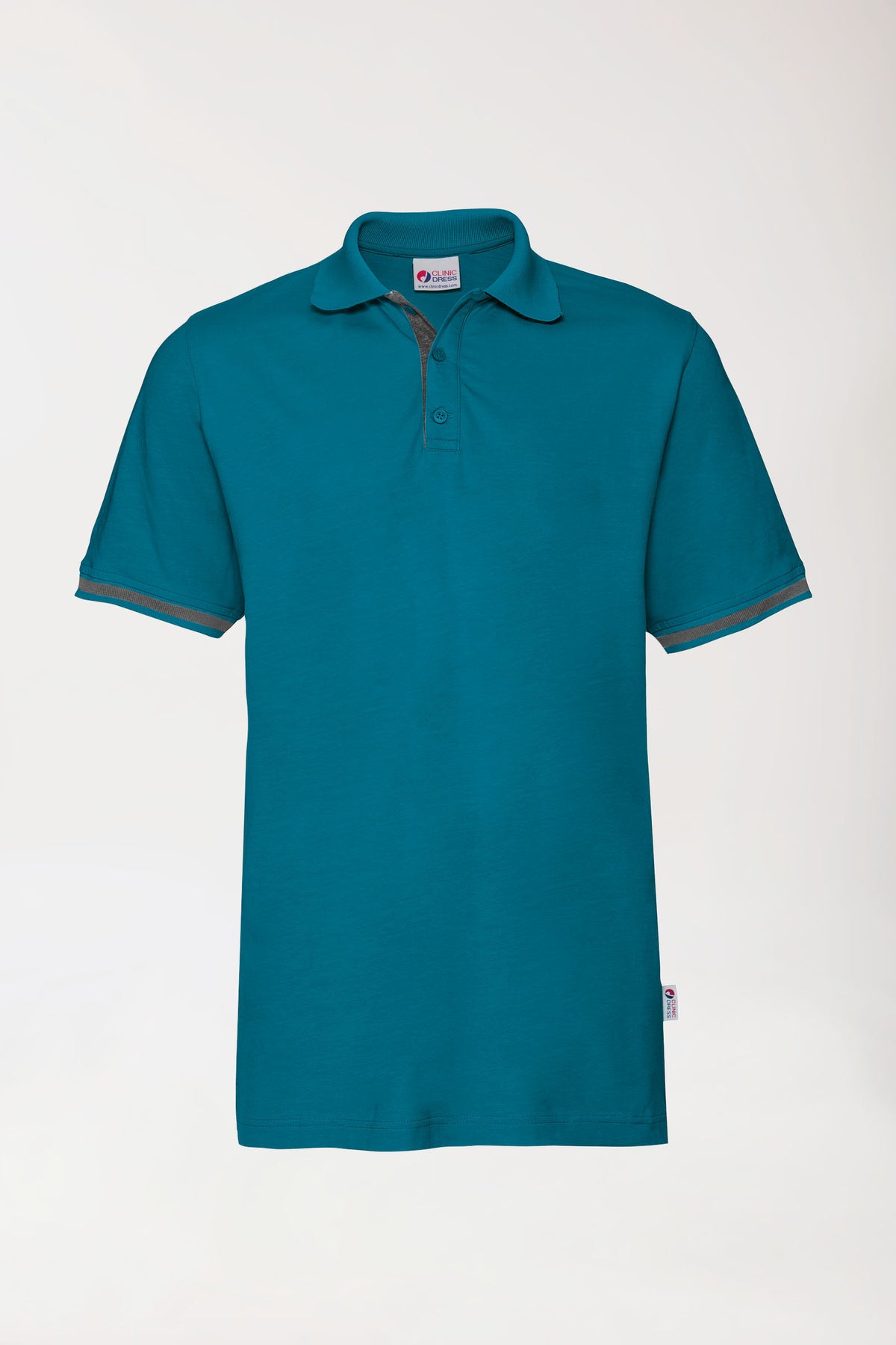 T-shirt Stretch Homme - Col polo vert pétrole/gris chiné foncé