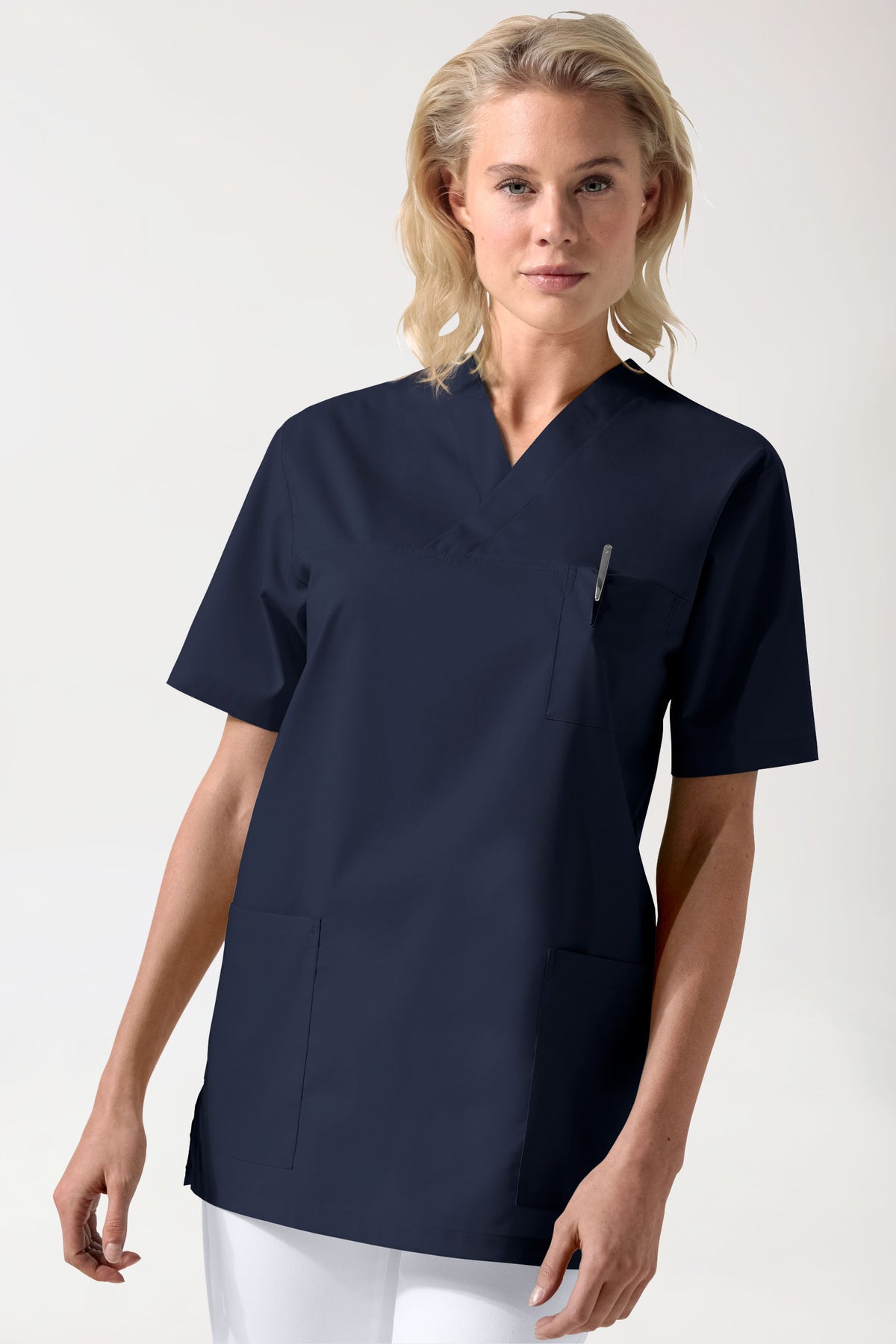 Tunique Stretch mixte - Col V bleu navy, Vue de face