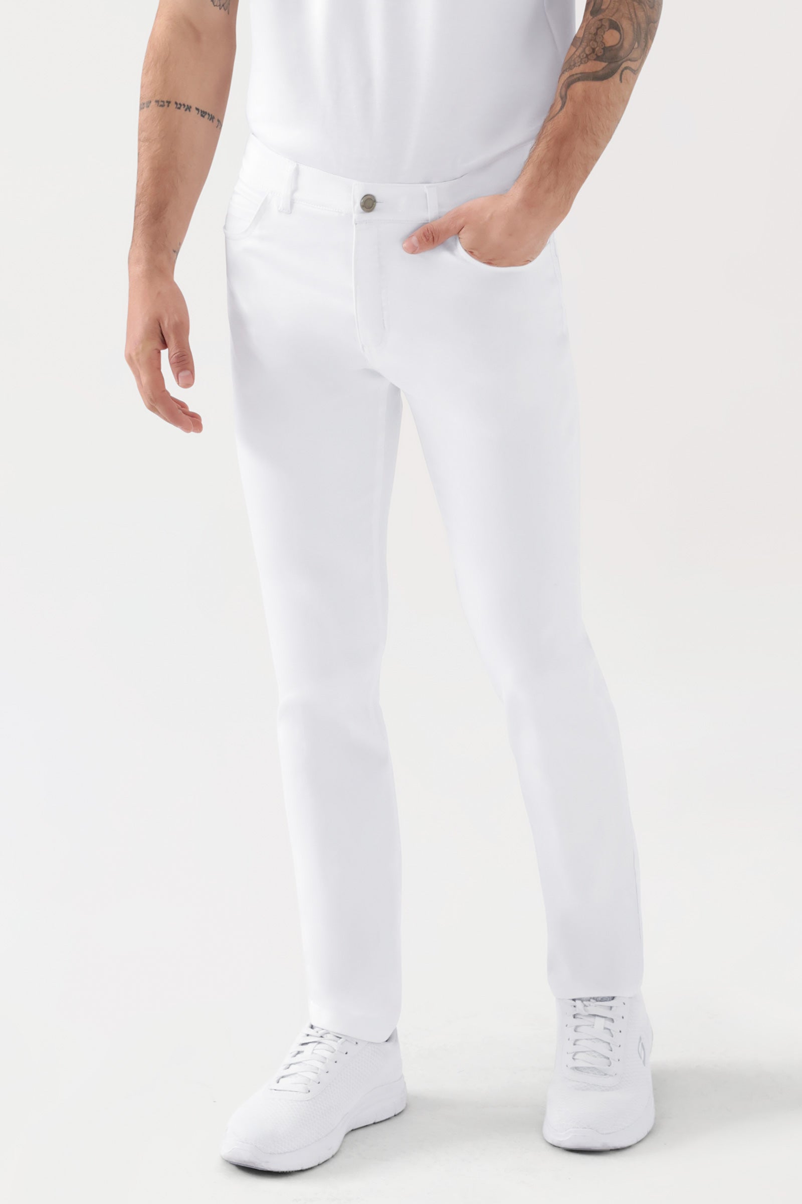 COMFY FLEX Pantalon 5-Poches homme - jambe étroite blanc, Vue de face