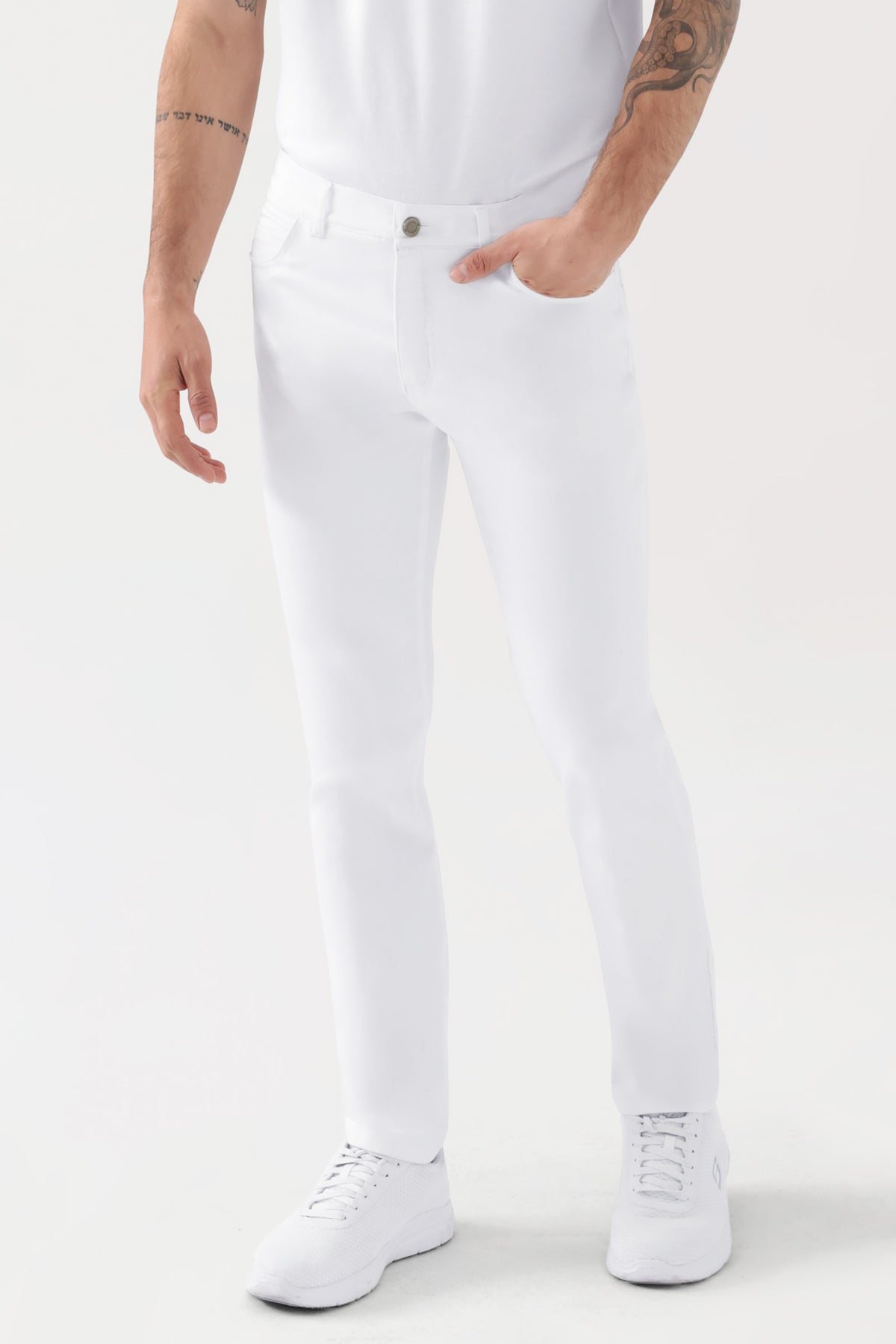 COMFY FLEX Pantalon 5-Poches homme - jambe étroite blanc, Vue de face