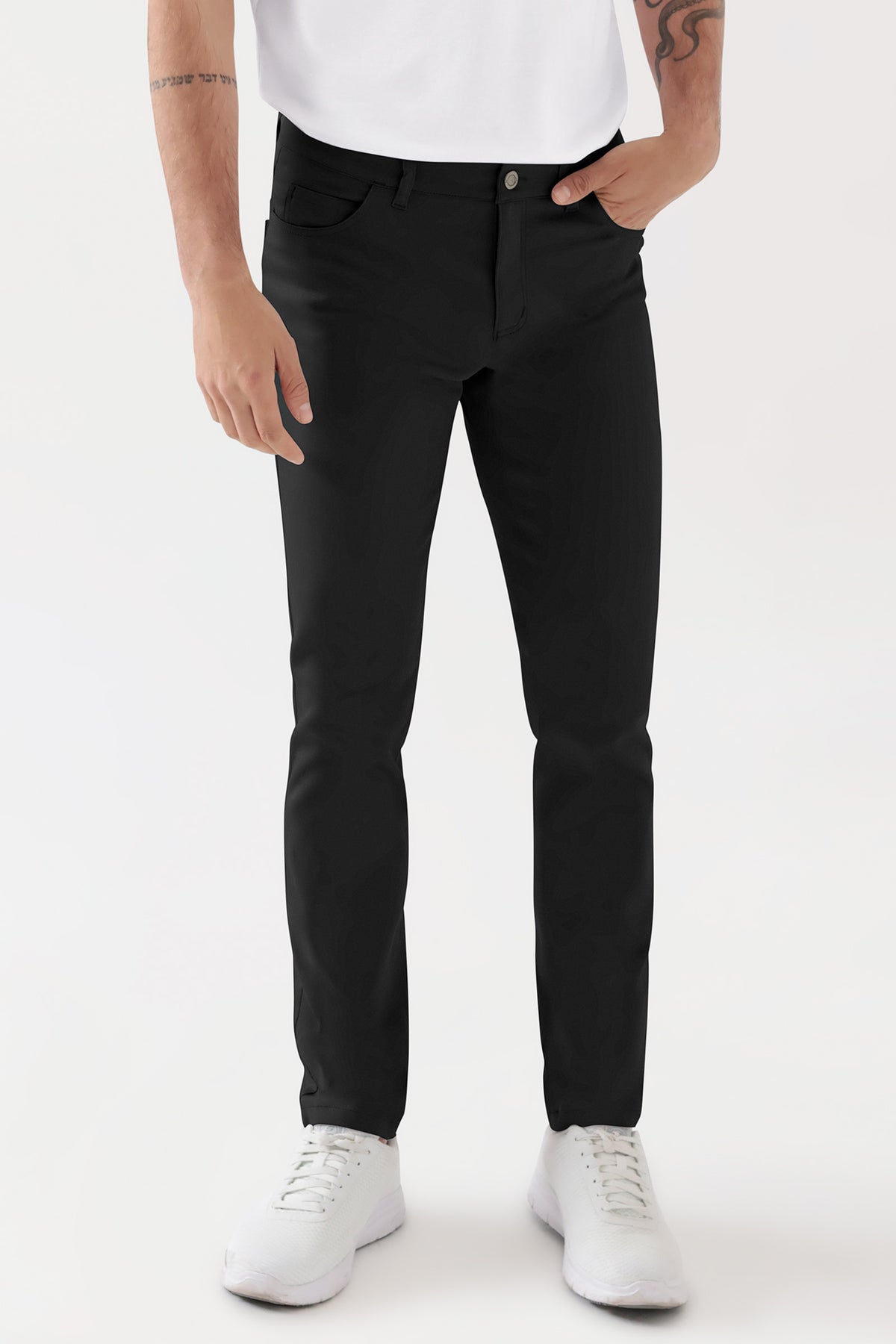 COMFY FLEX Pantalon 5 poches Homme - Jambe slim noir, Vue de face