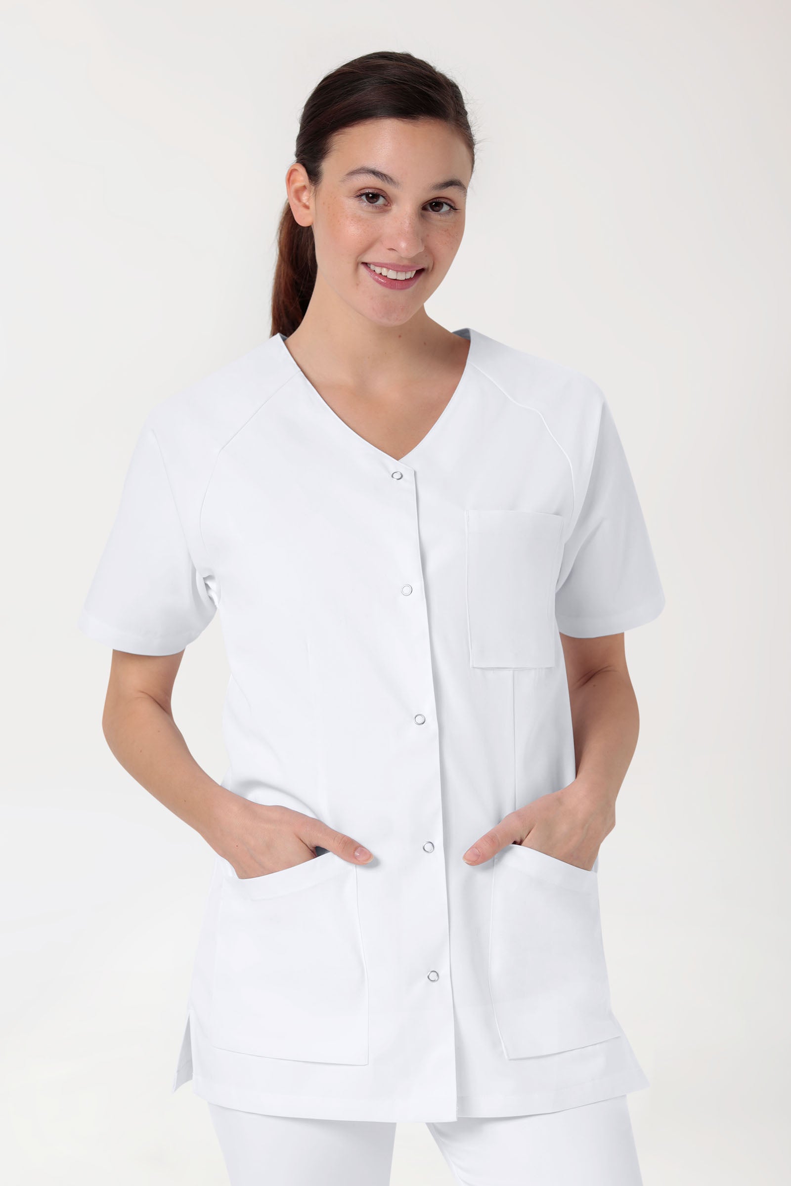 LA Blouse médicale femme - patte pressions blanc
