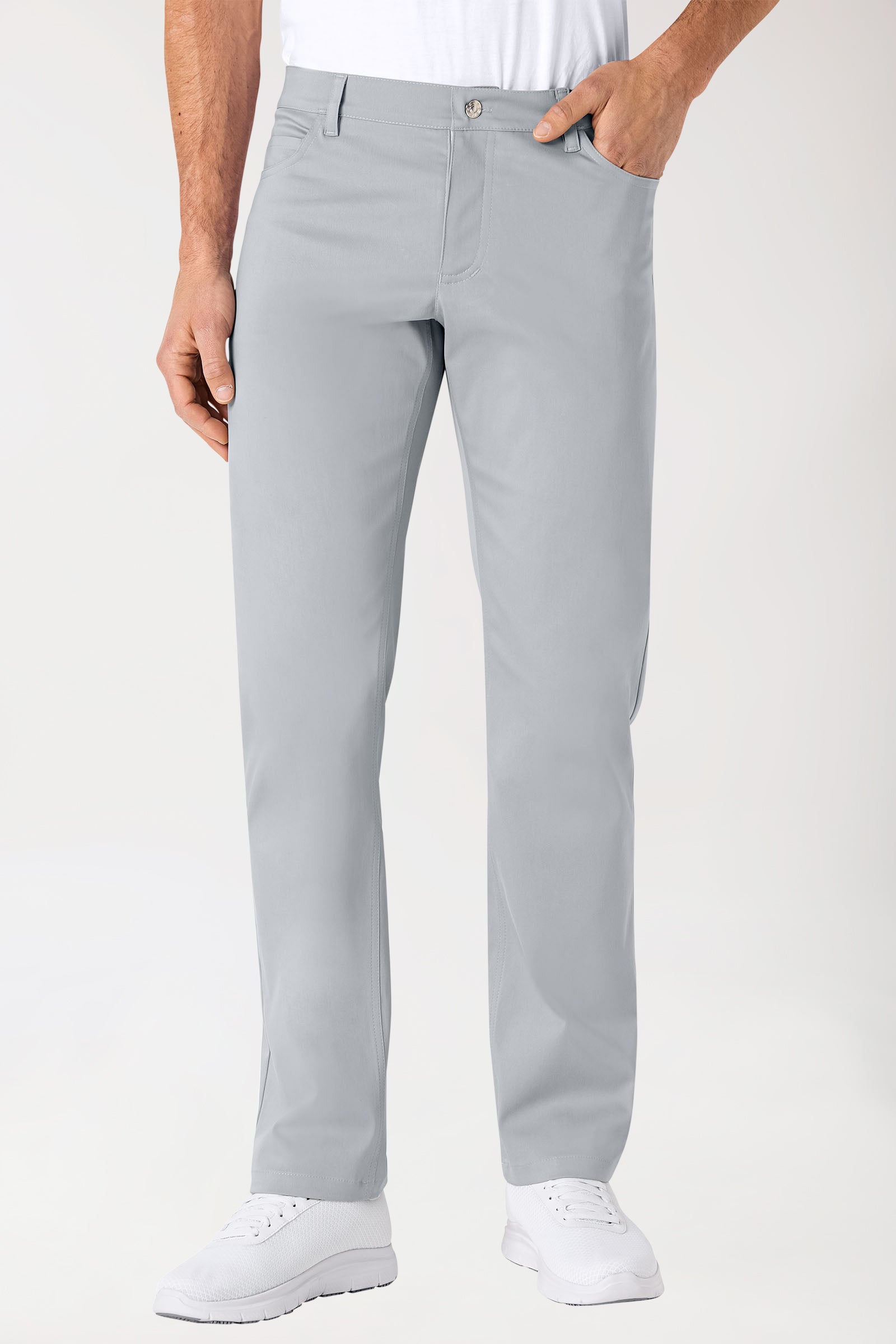 Pantalon 5 poches Homme Stretch - Jambe droite gris, Vue de face