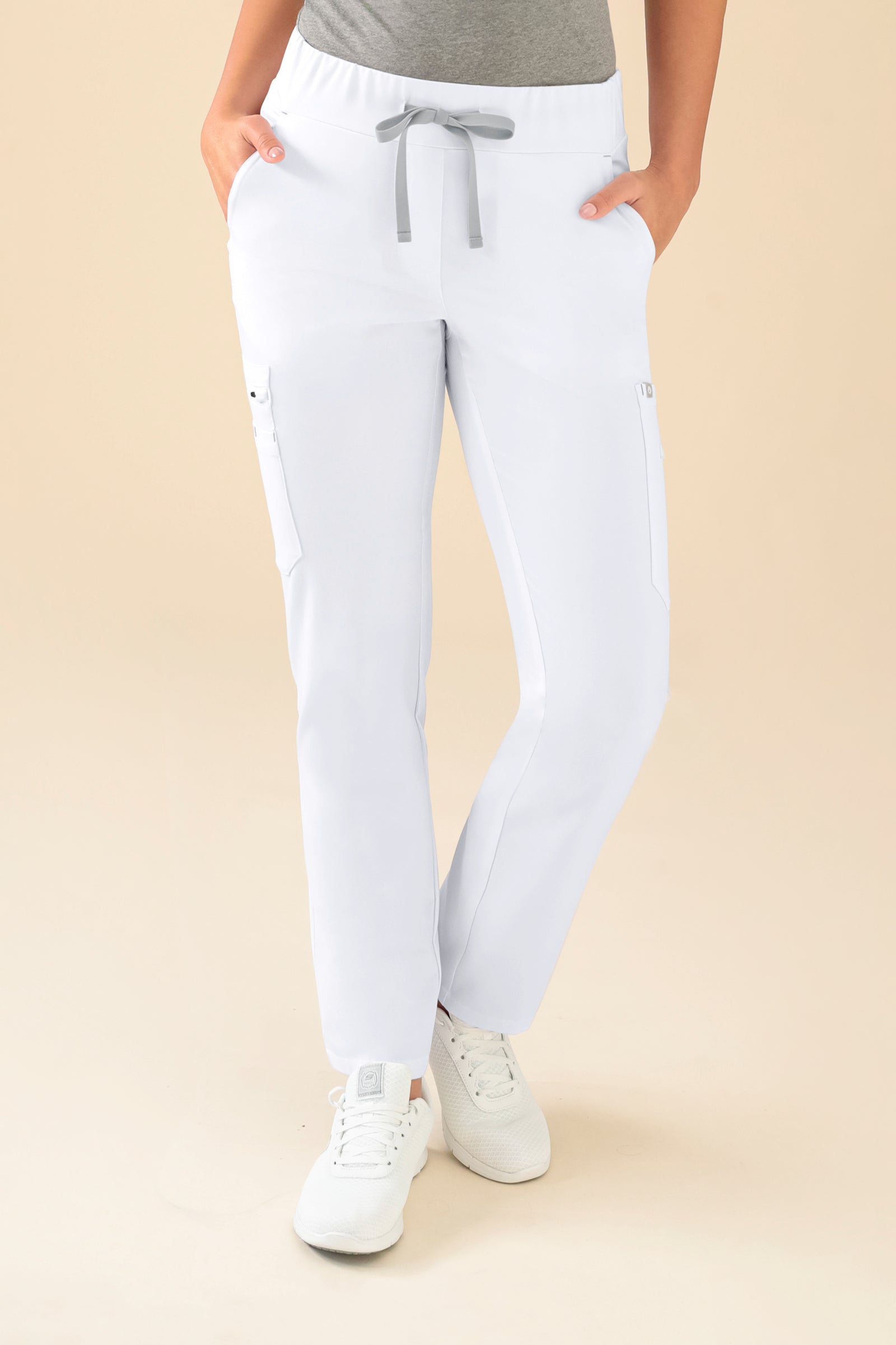KAERE Pantalon Femme - avec poches cargo blanc, Vue de face