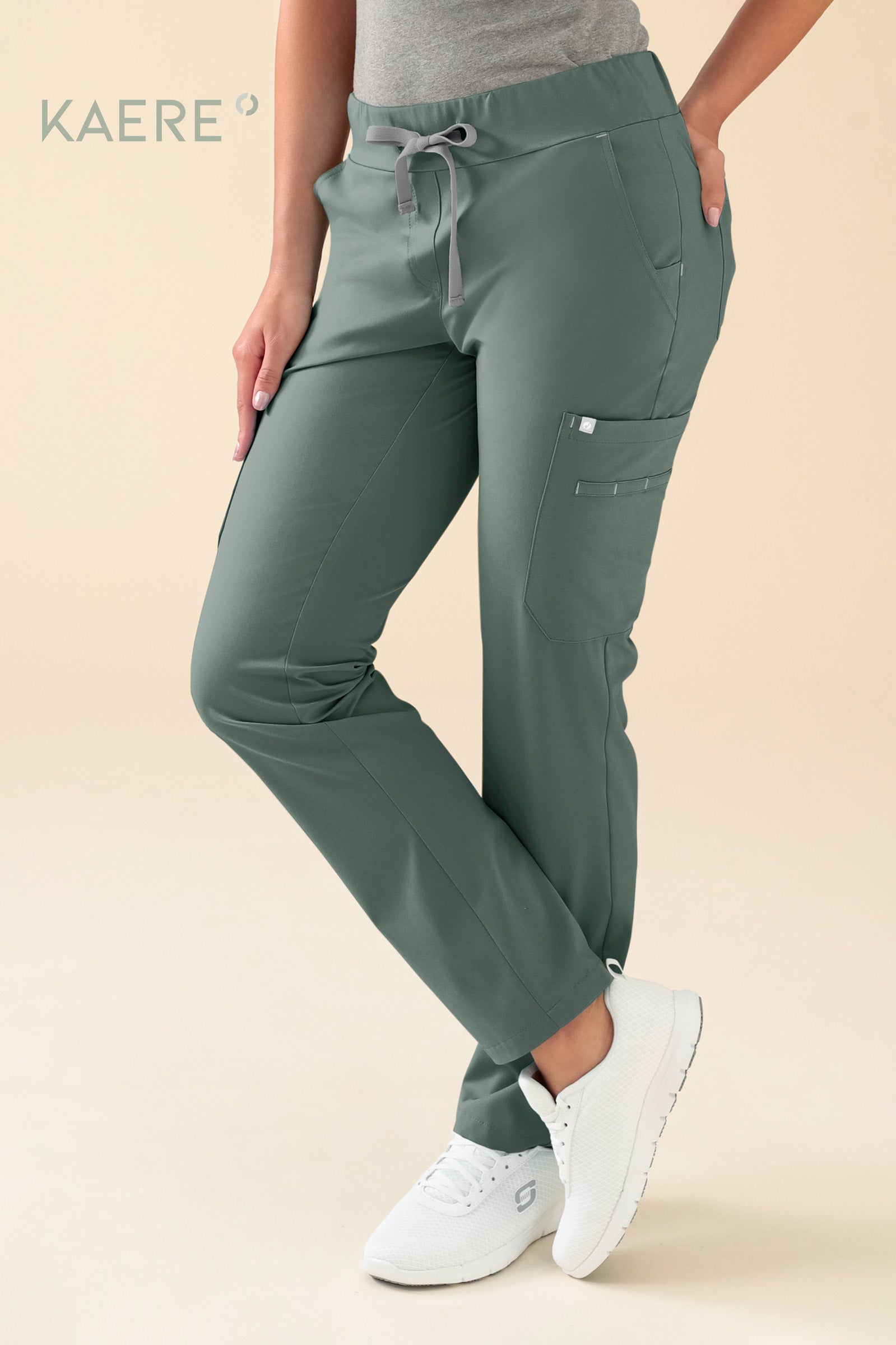 KAERE Pantalon Femme - avec poches cargo vert foncé