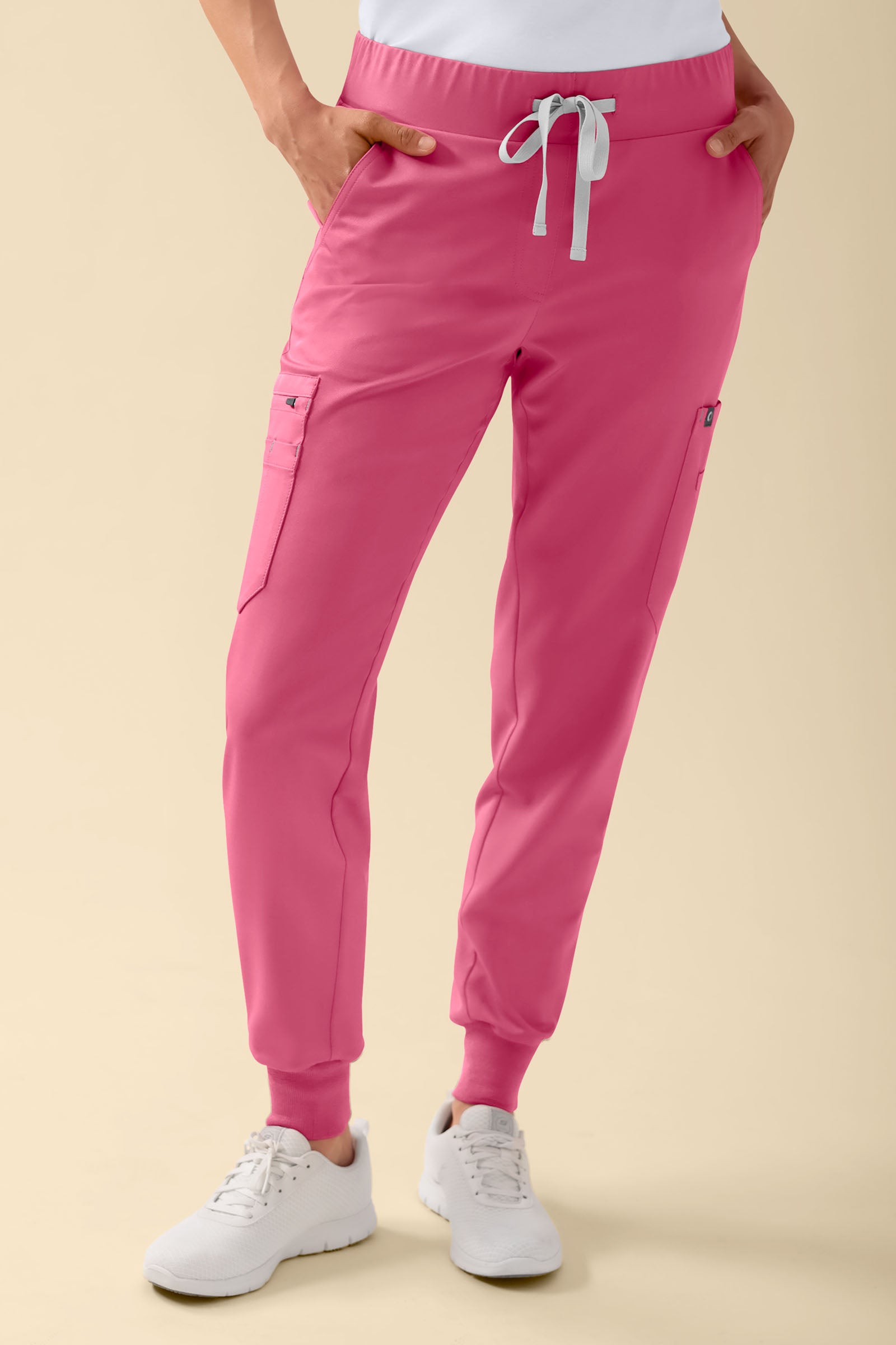 KAERE Pantalon Femme - avec poches cargo et ourlets côtelés bois de rose