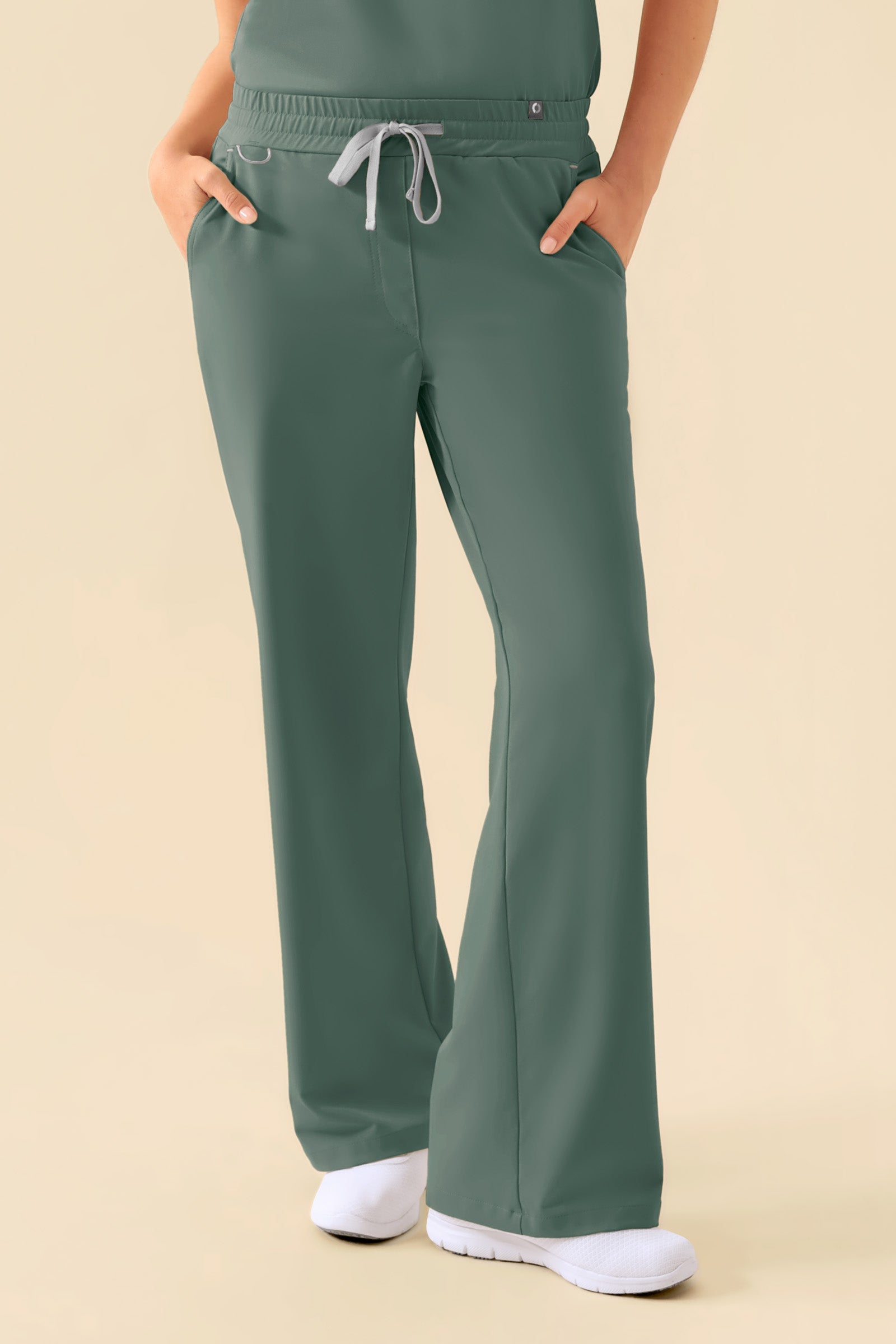 KAERE Pantalon Femme - large jambe vert foncé, Vue de face