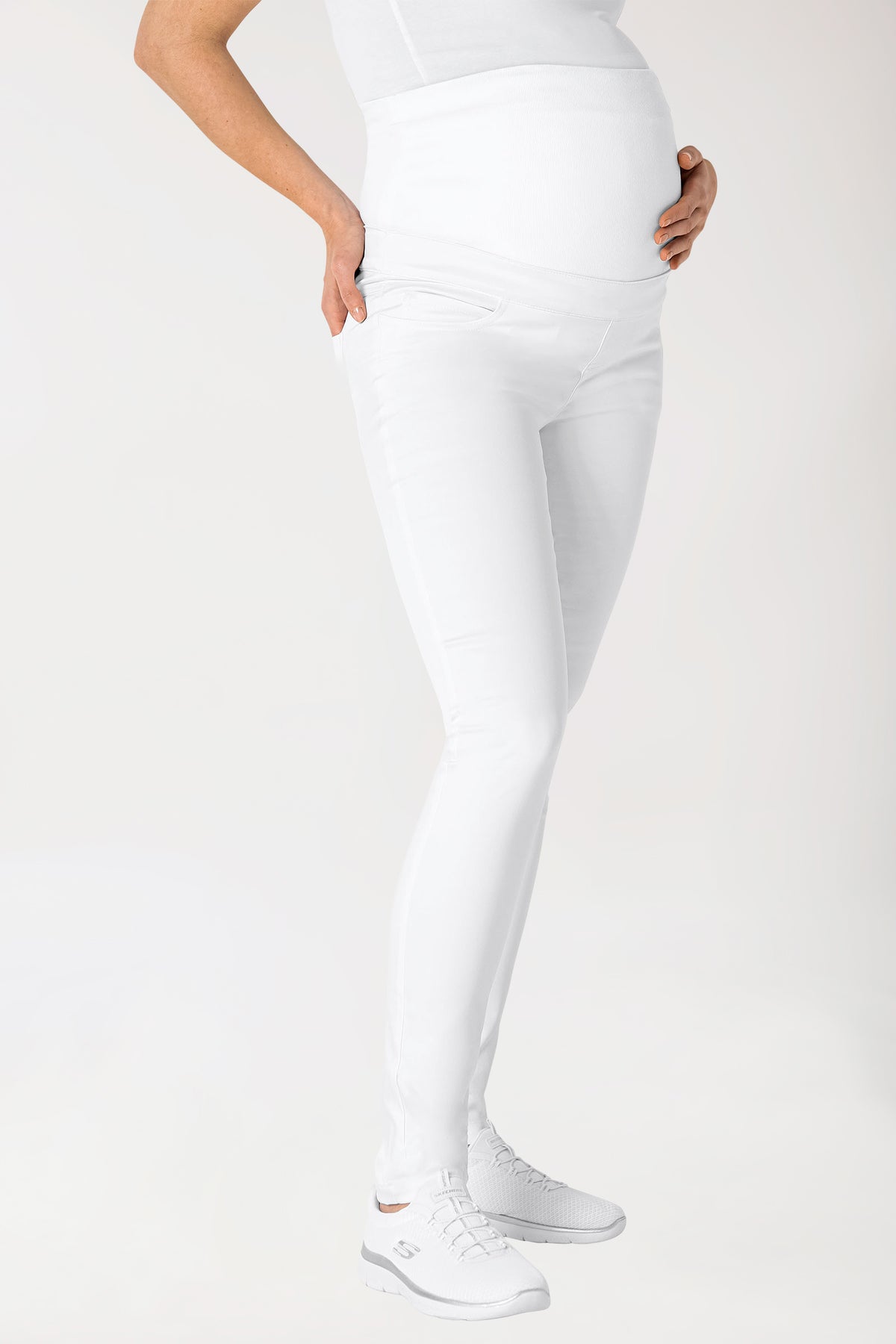 Comfort Stretch Pantalon de grossesse - Ceinture élastique en maille blanc, Vue de face
