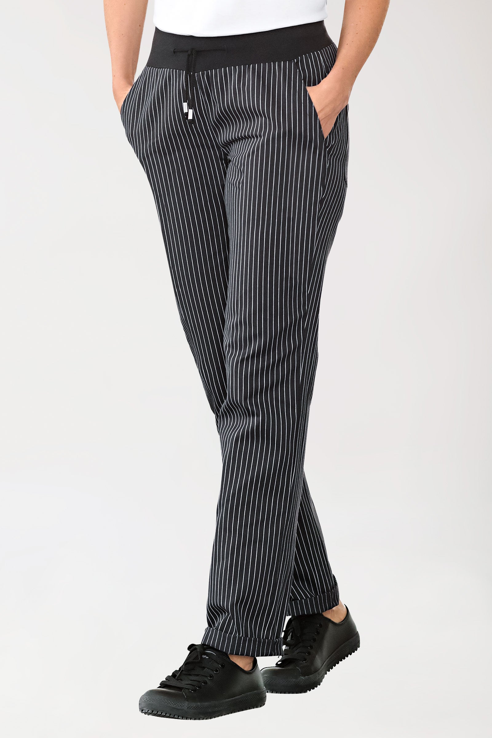 Gastro Pantalon Femme - Ceinture en maille noir/blanc