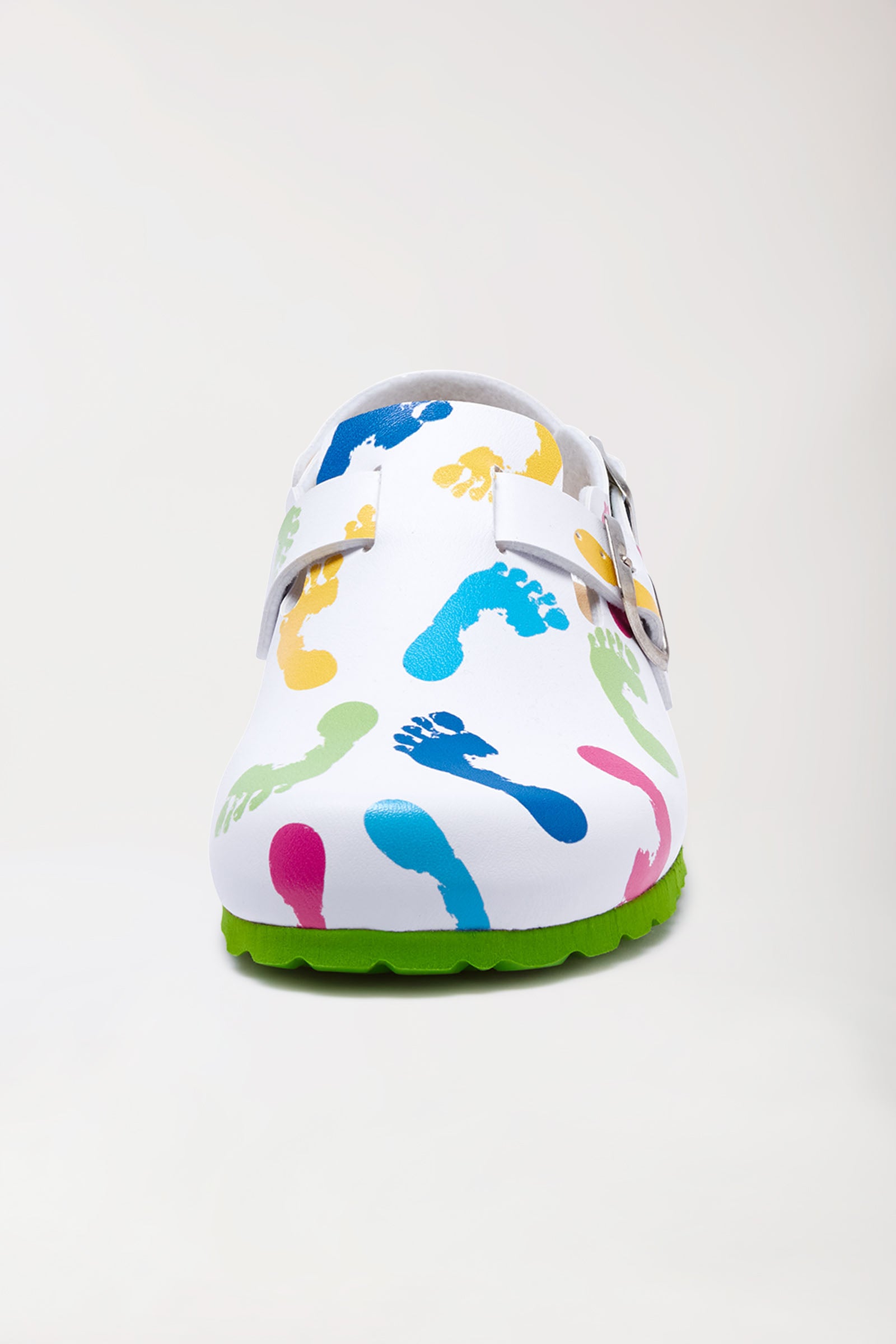 Sabots Femme blanc/vert pomme/multicolore, Vue de face