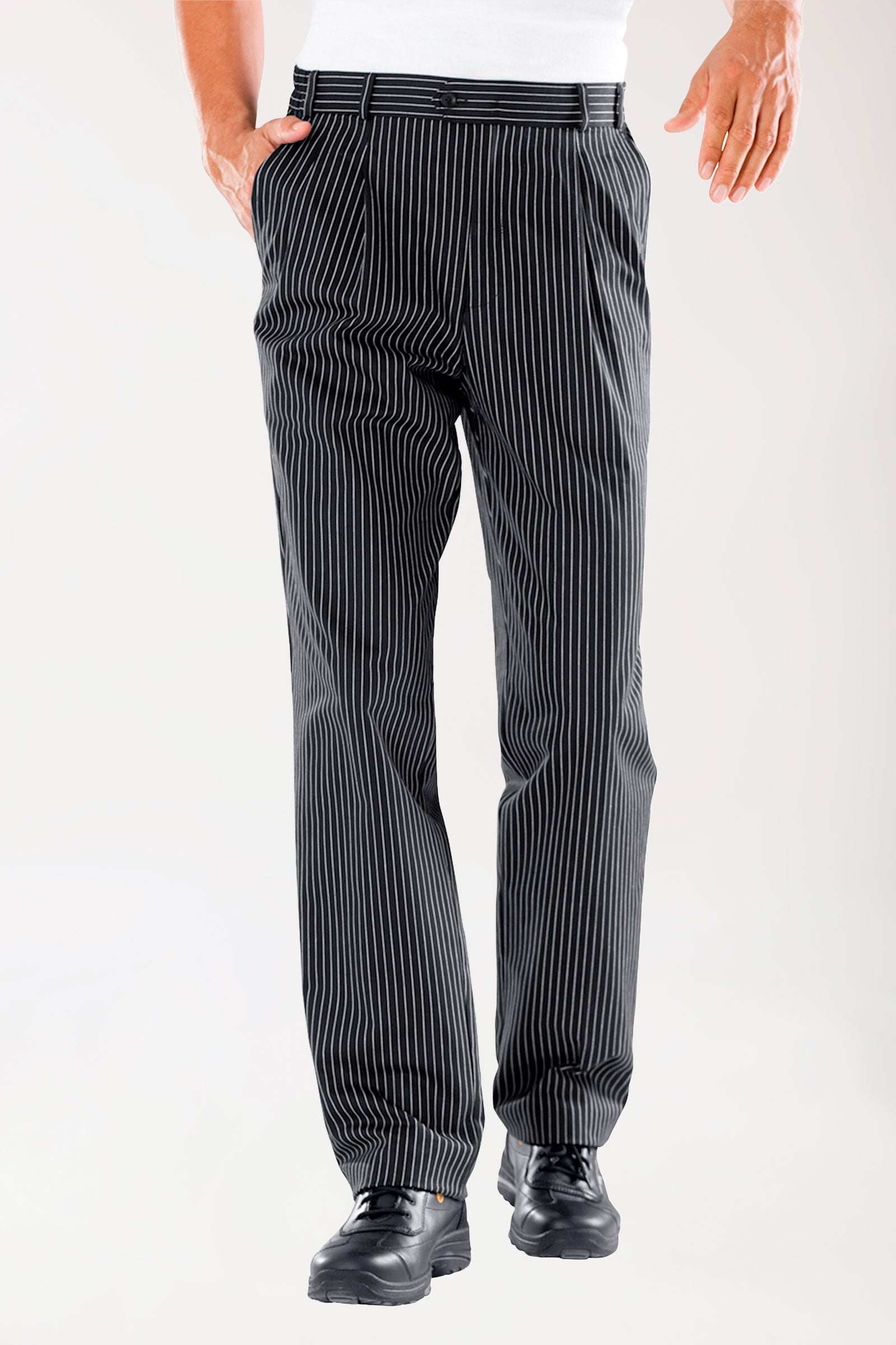 Gastro Pantalon Homme - Pinces - Fines rayures noir/blanc