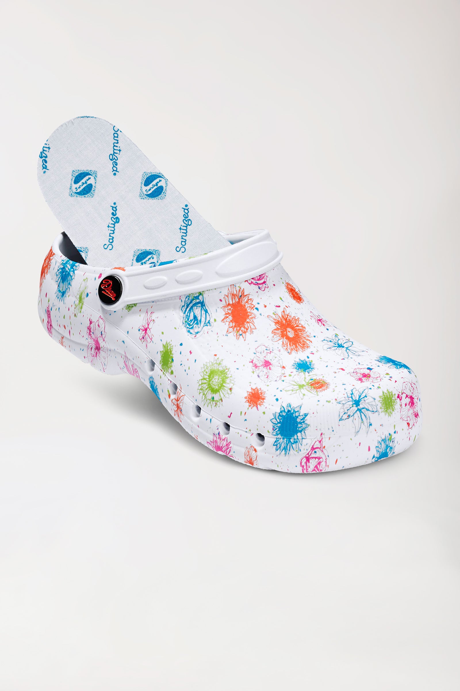Sabots professionnels mixtes blanc/multicolore, Vue de face