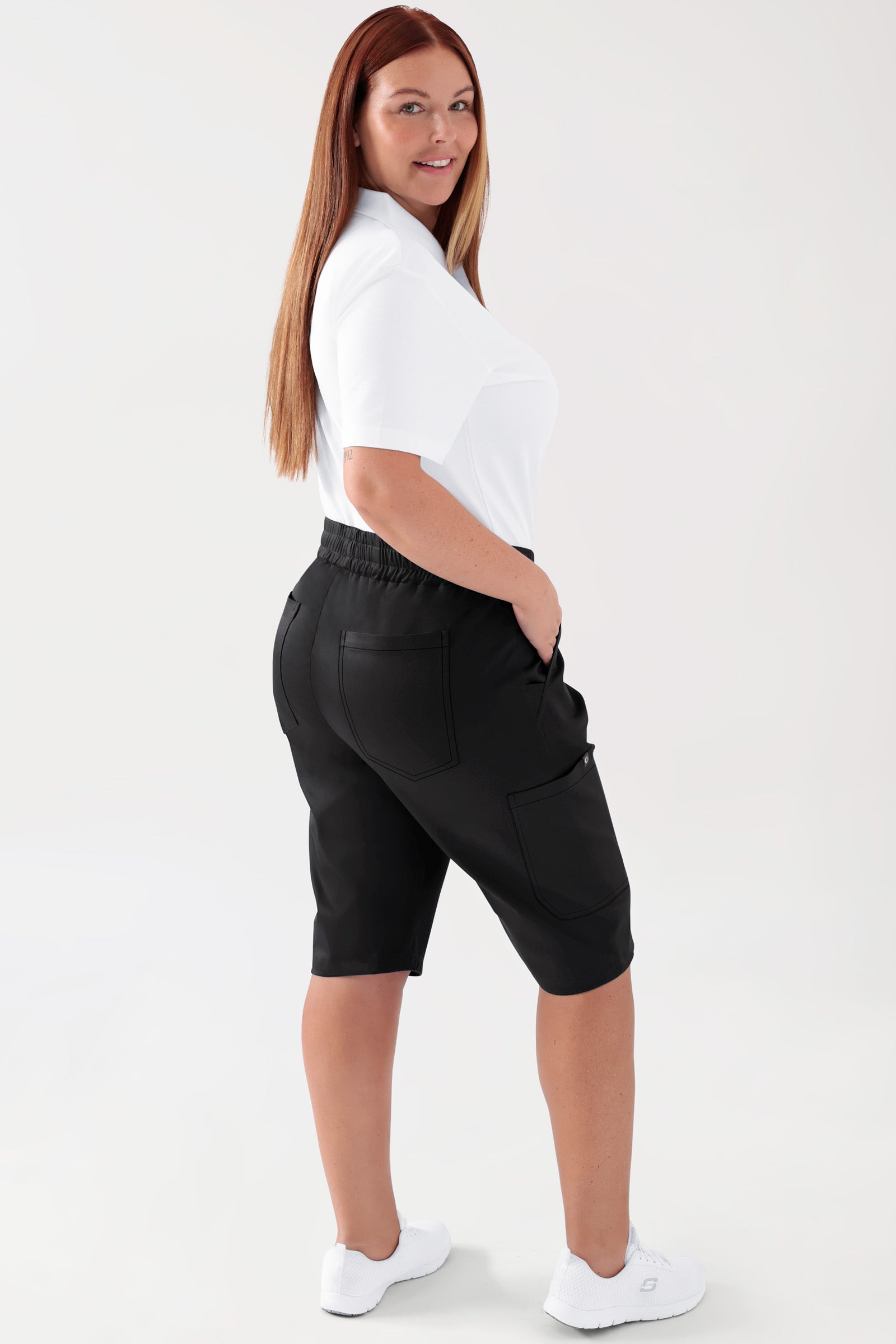 COMFY FLEX Pantalon Stretch mixte - bermuda noir, Vue de dos Le mannequin mesure 173 cm et porte la taille L