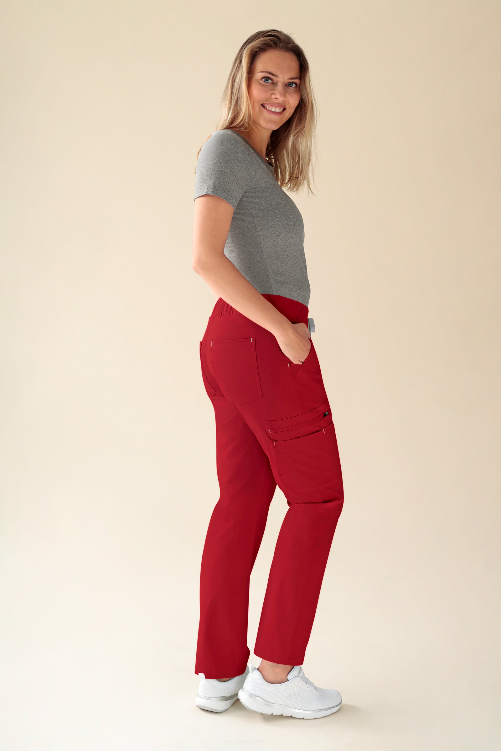 KAERE Pantalon Femme - avec poches cargo Taille courte rouge