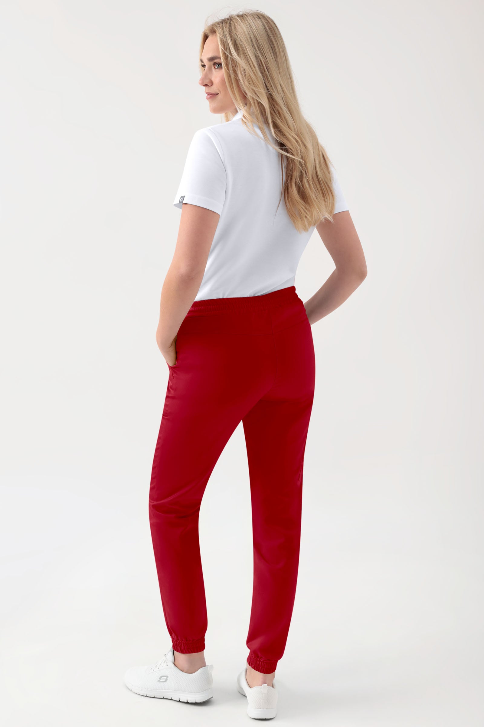 GREEN Pantalon Stretch Femme - Style Jogpant rouge, Vue de dos 