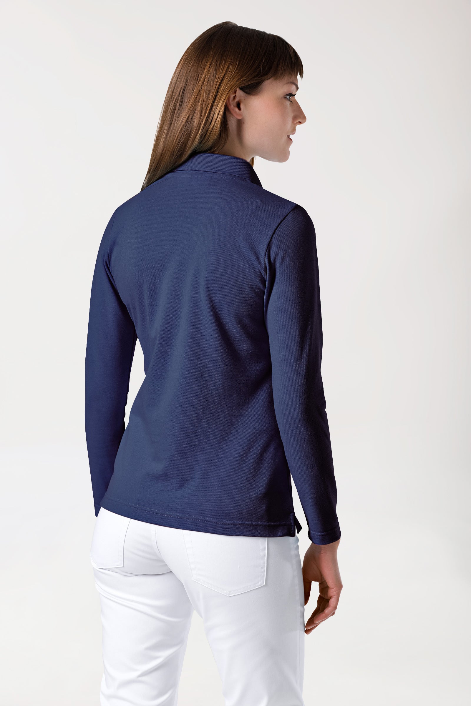 T-shirt Stretch Femme - Col polo et manche longue bleu navy
