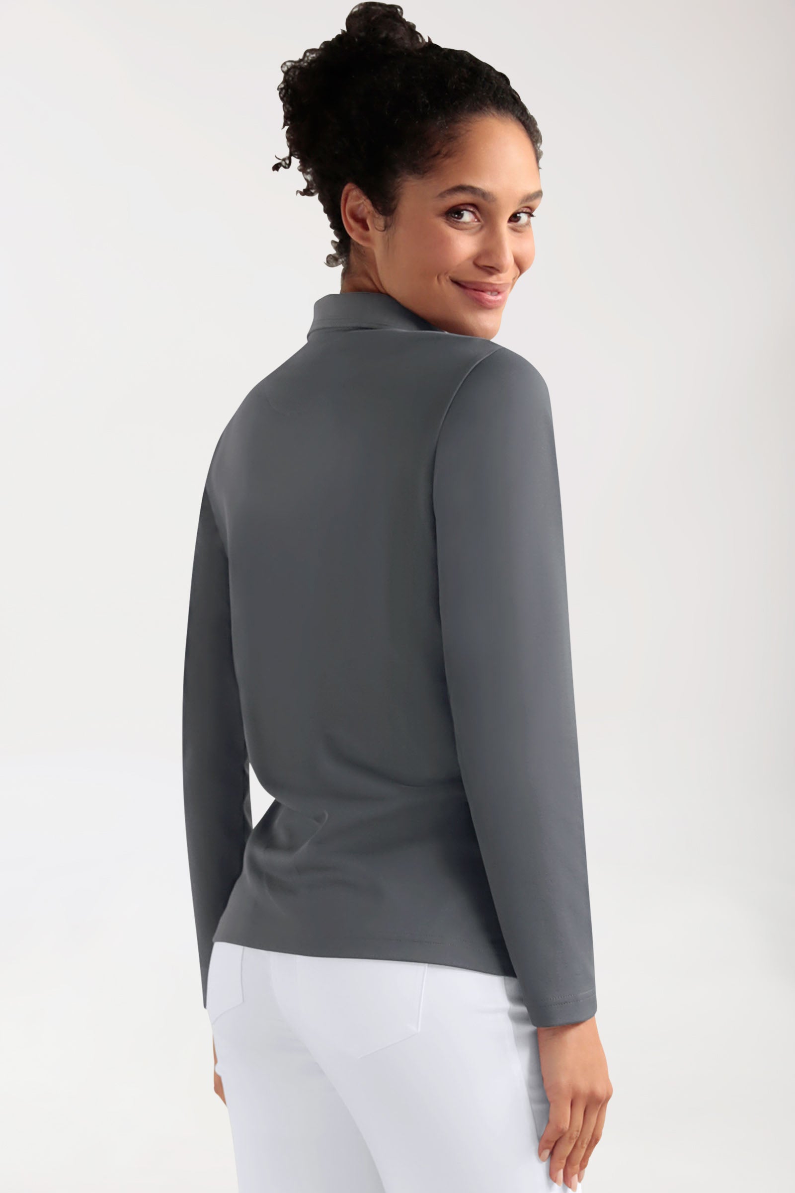 COMFY FLEX Femme, manche longue, maille piquée stretch – Col polo galet
