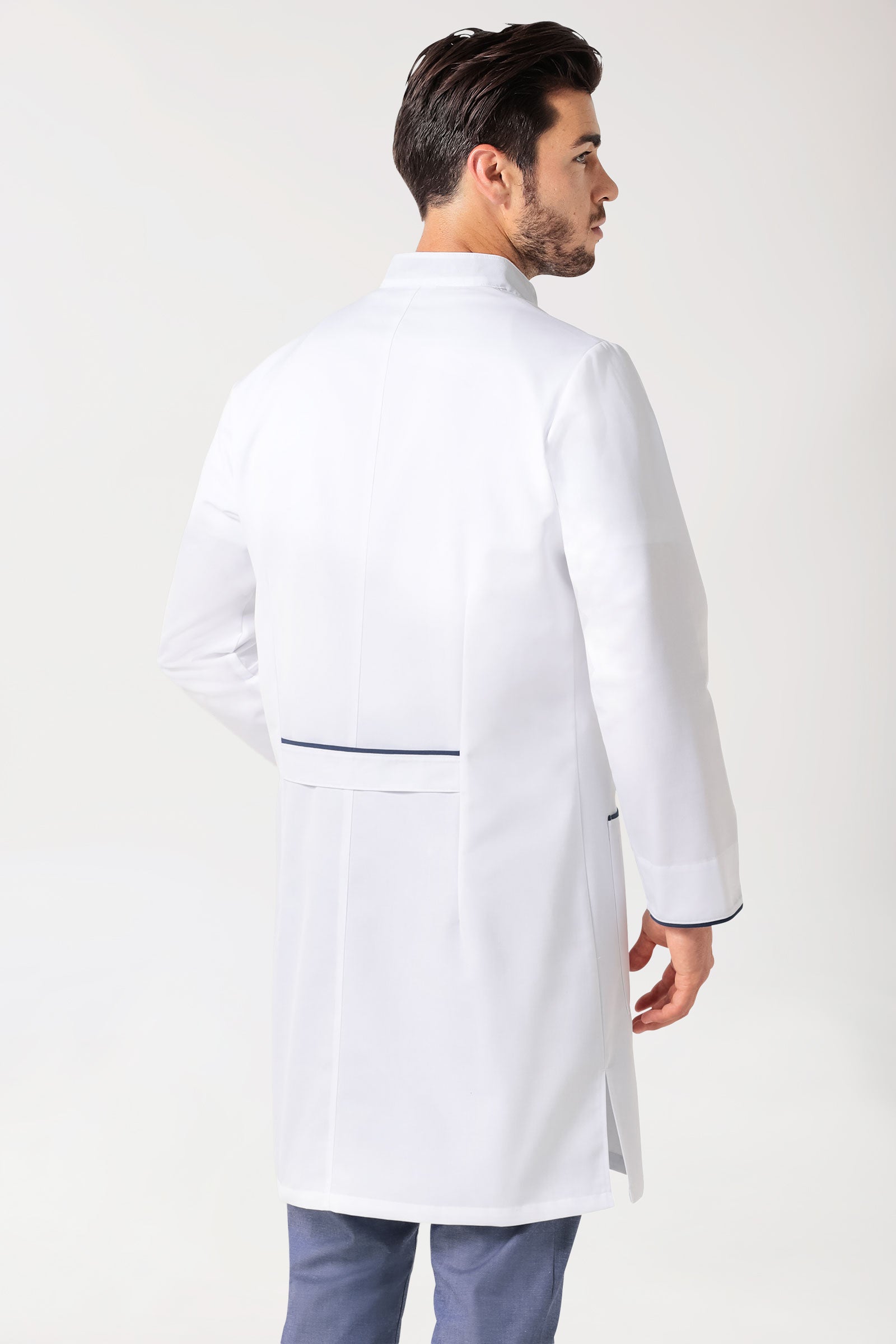 Blouse mi-longue Homme - Col officier blanc/bleu navy