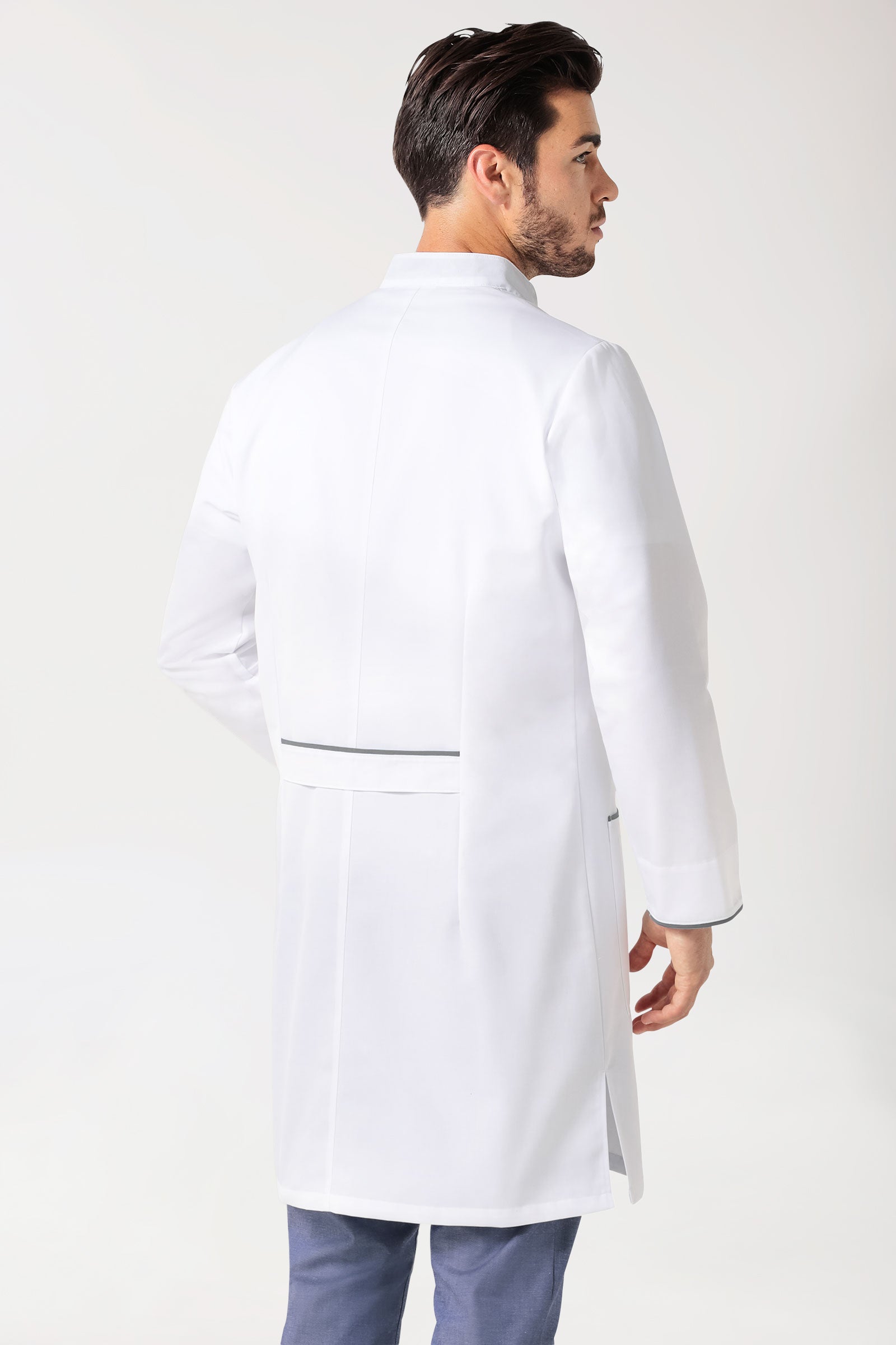 Blouse mi-longue Homme - Col officier blanc/gris
