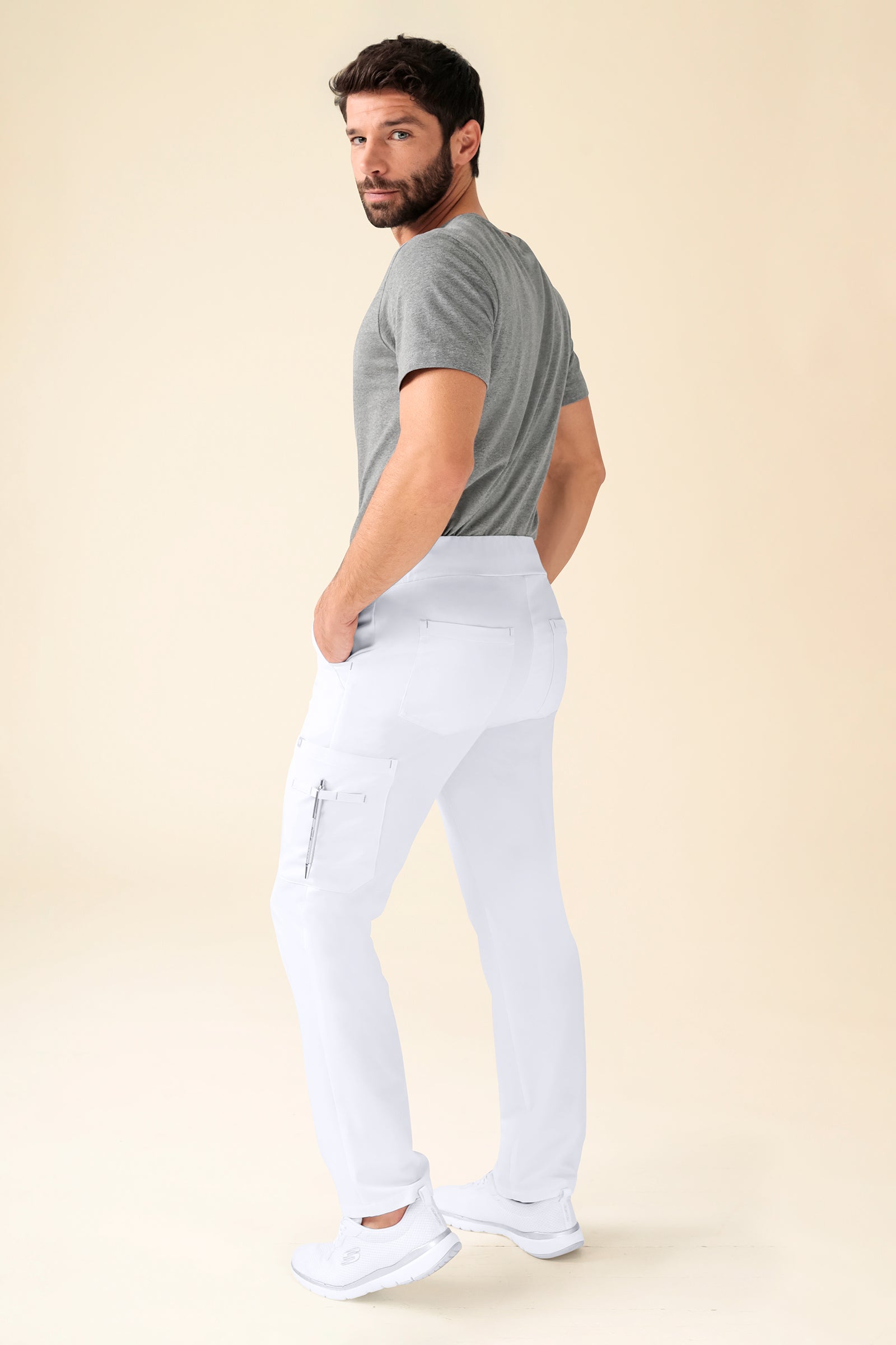 KAERE Pantalon Homme - avec poches cargo Taille courte blanc