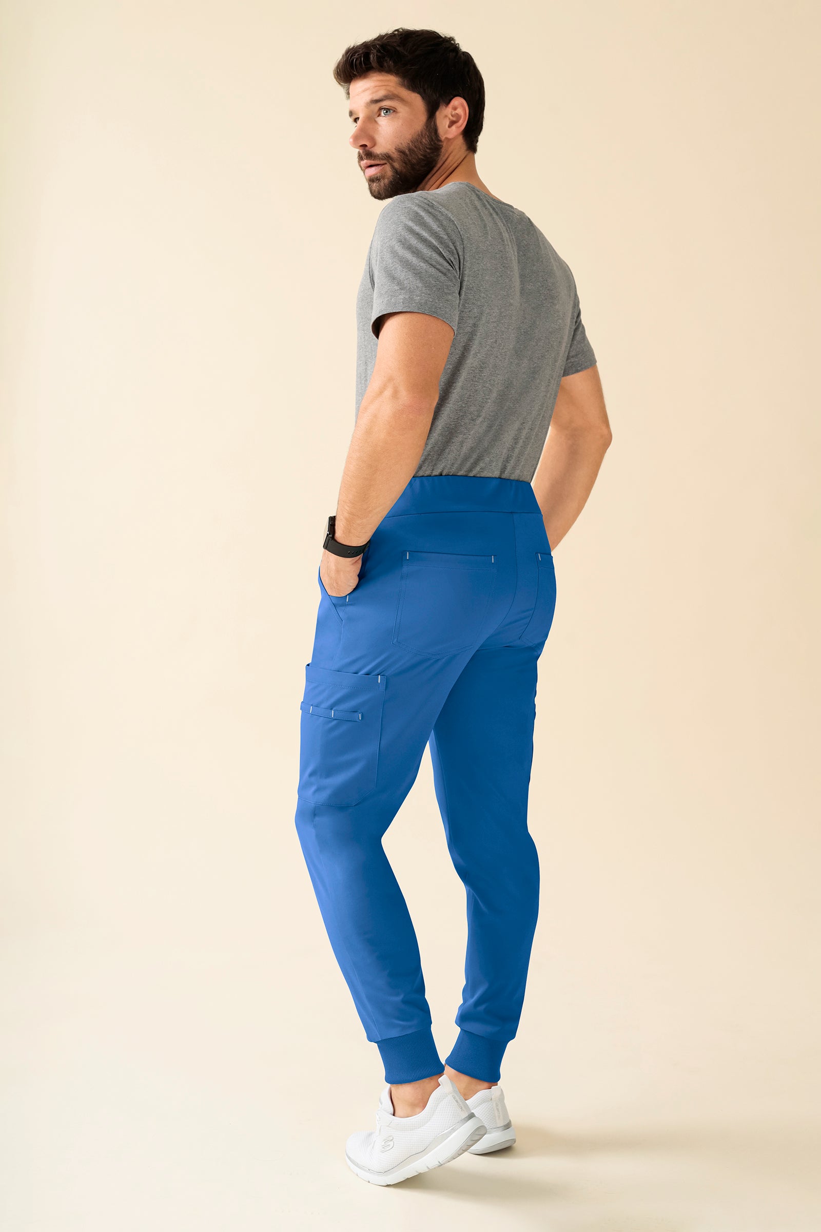 KAERE Pantalon Homme - avec poches cargo et ourlets côtelés Taille courte bleu