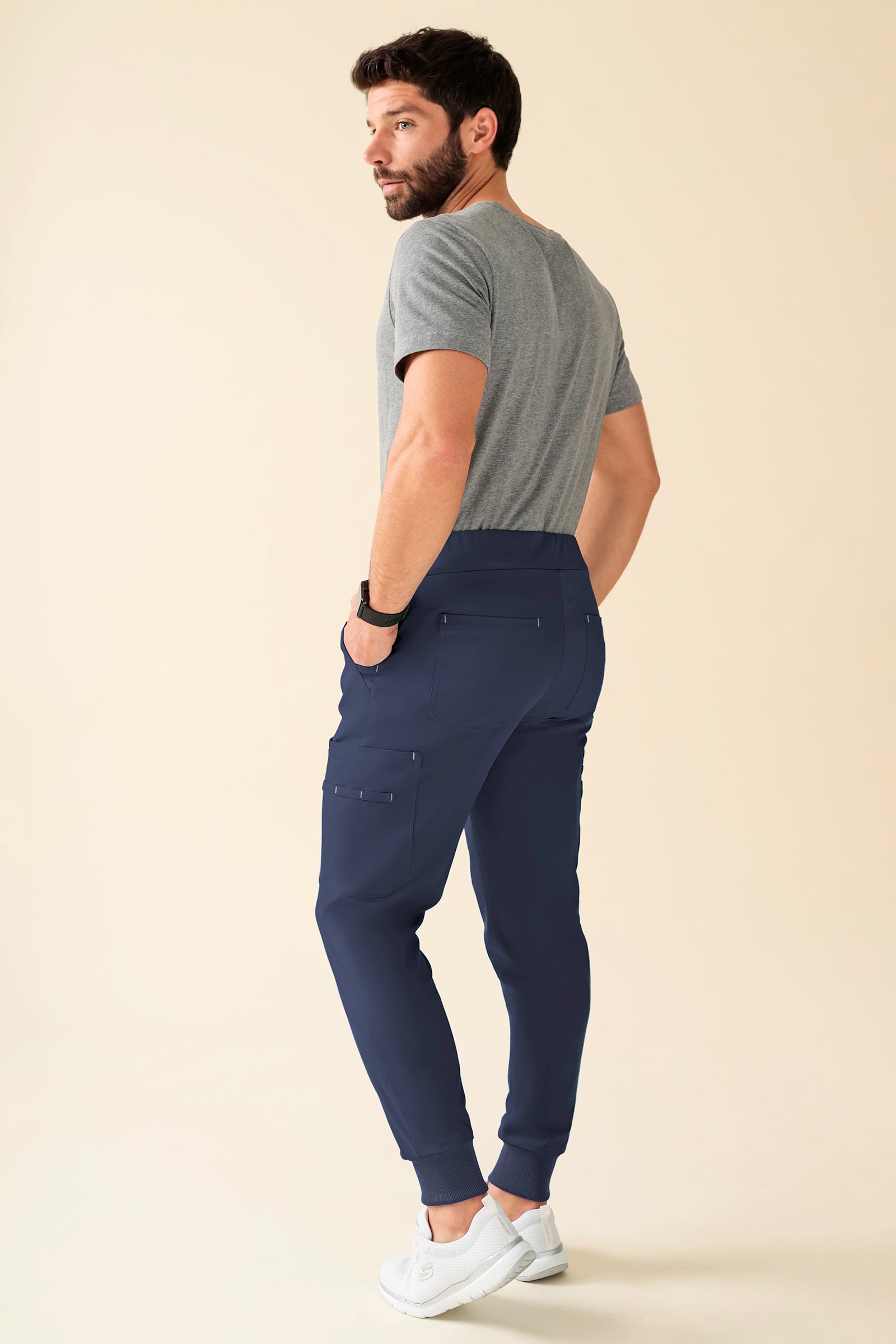 KAERE Pantalon Homme - avec poches cargo et ourlets côtelés Taille courte bleu navy