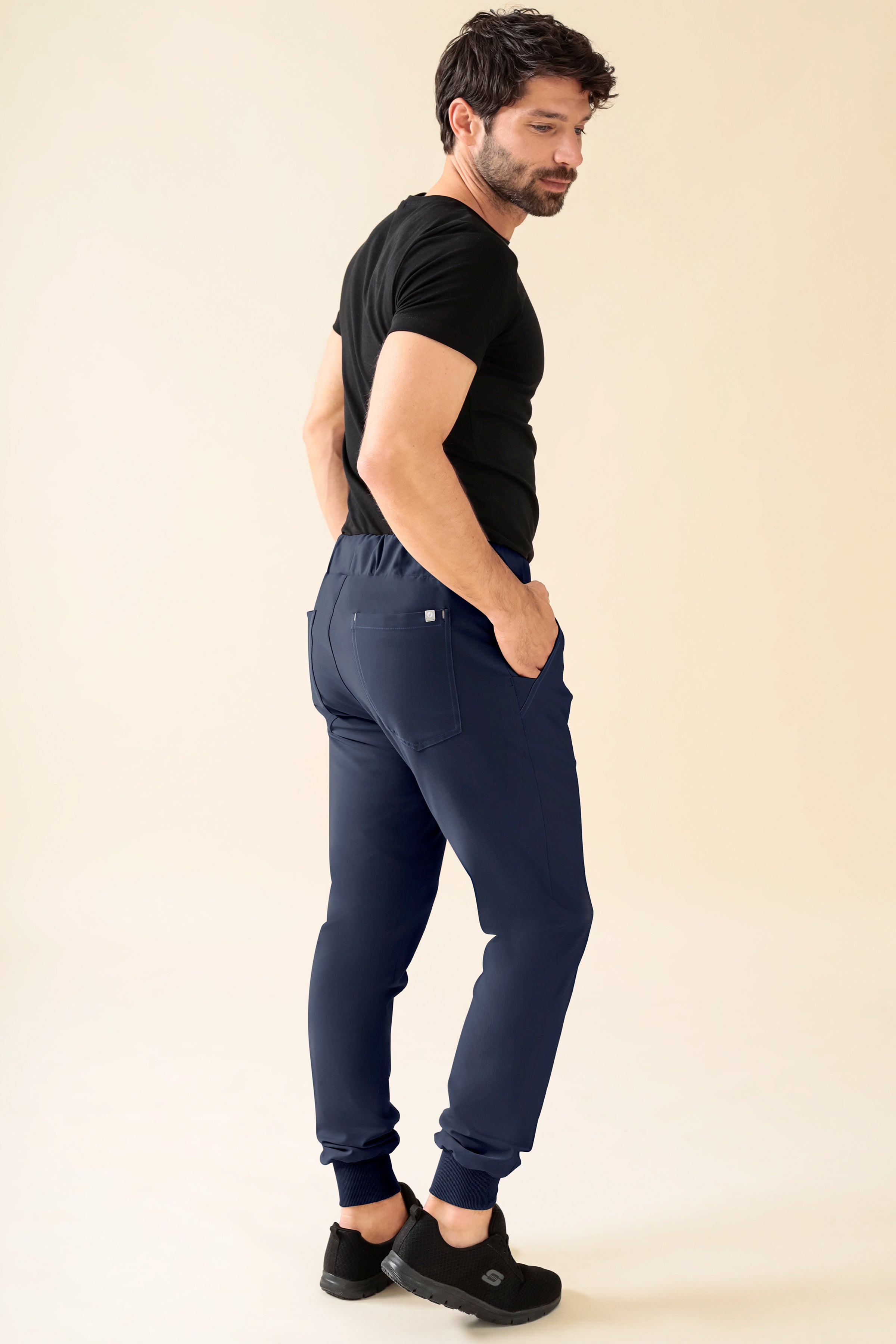 KAERE Pantalon Homme - ourlets côtelés Taille courte et sans poches cargo bleu navy