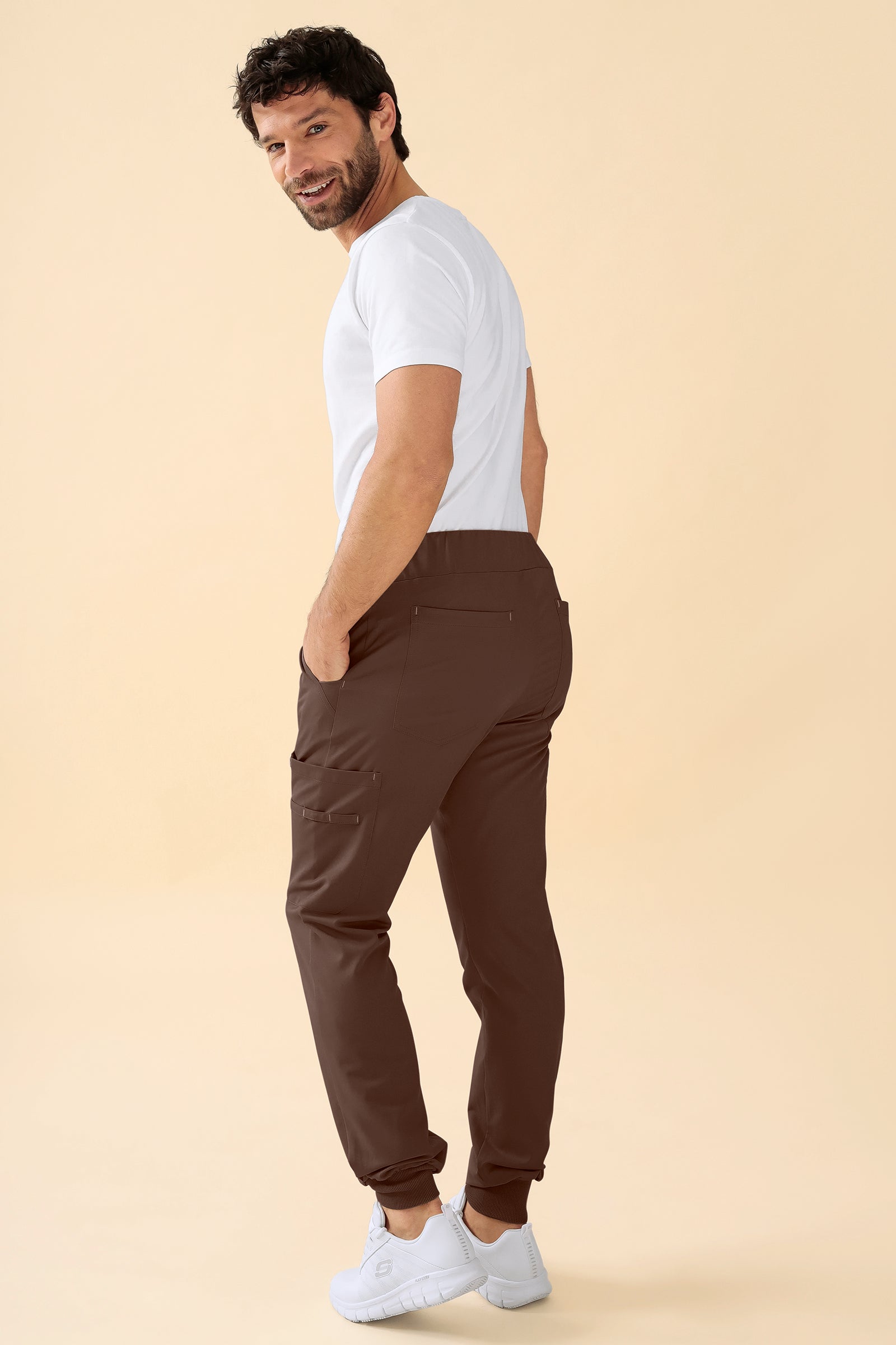 KAERE Pantalon Homme - avec poches cargo et ourlets côtelés Taille courte coffee