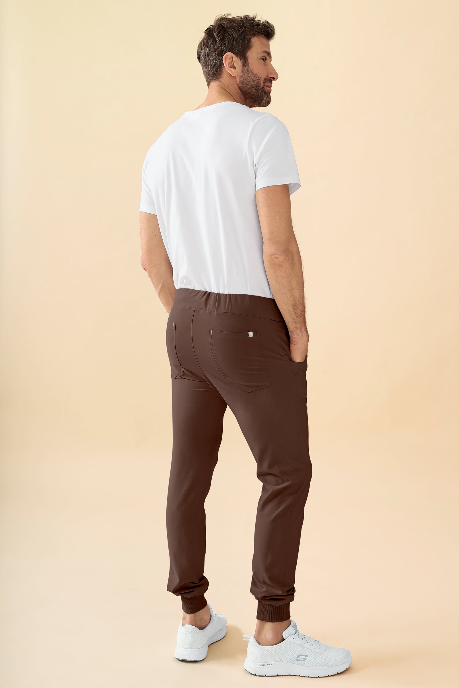 KAERE Pantalon Homme - ourlets côtelés et sans poches cargo coffee