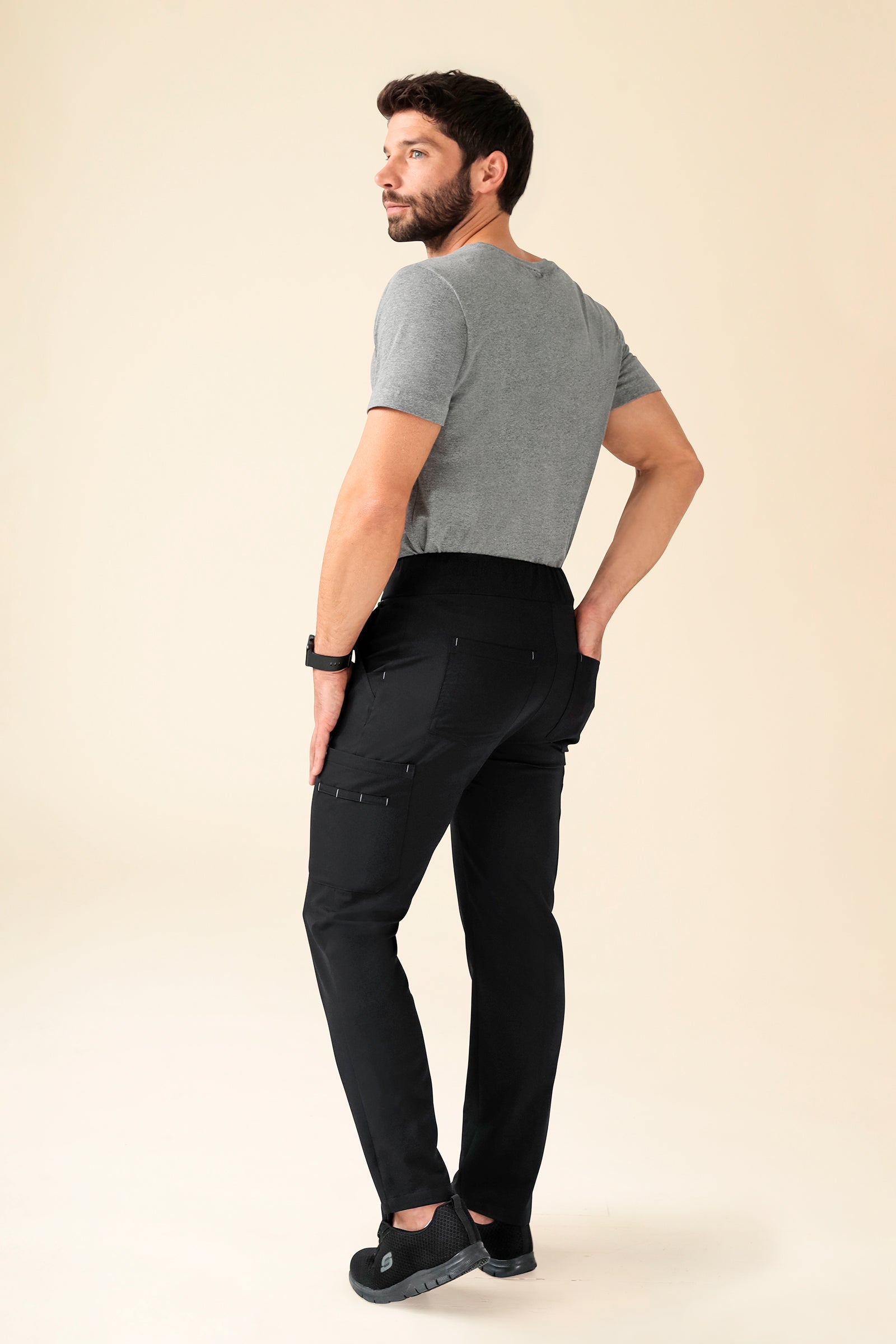 KAERE Pantalon Homme - avec poches cargo Taille courte noir, Vue de dos 