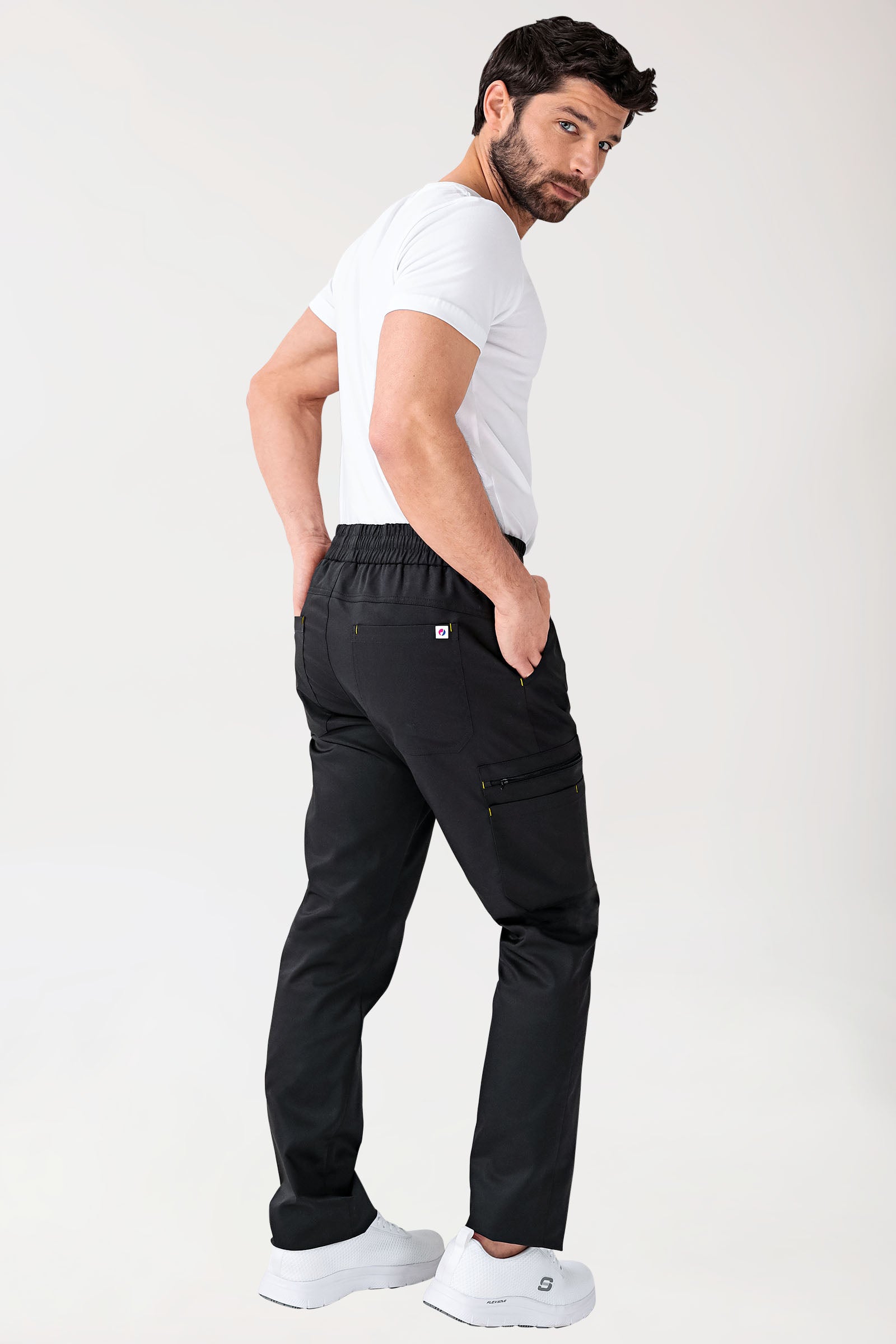 CLINIC STRETCH Pantalon Homme - Bas de jambe droit Taille courte noir/jaune
