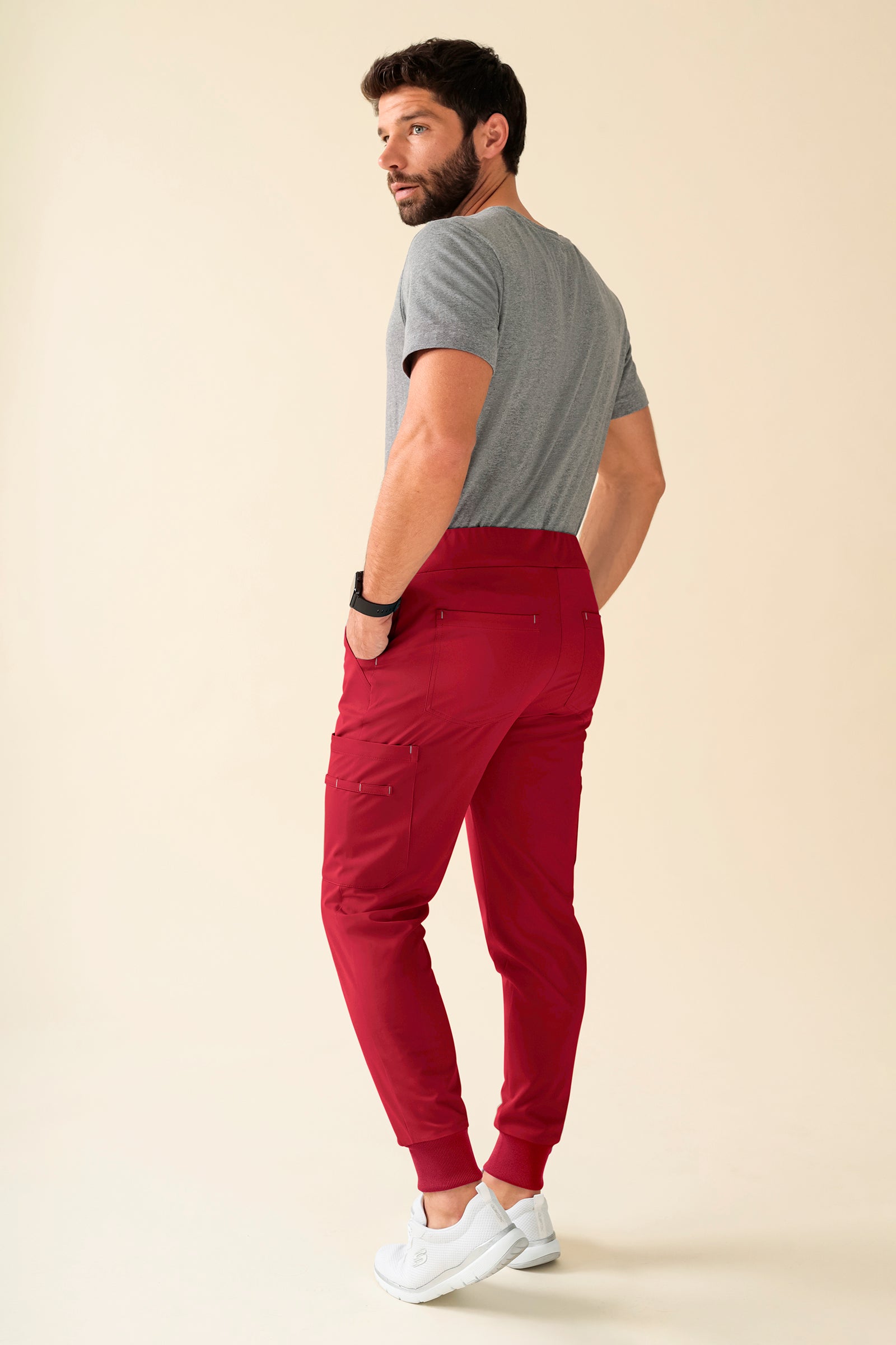 KAERE Pantalon Homme - avec poches cargo et ourlets côtelés Taille courte rouge