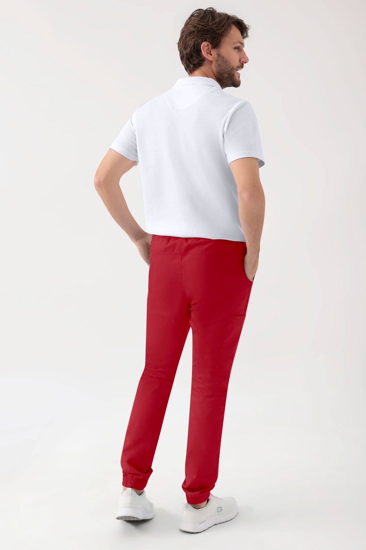 GREEN Pantalon Stretch Homme - Style Jogpant rouge, Vue de dos 