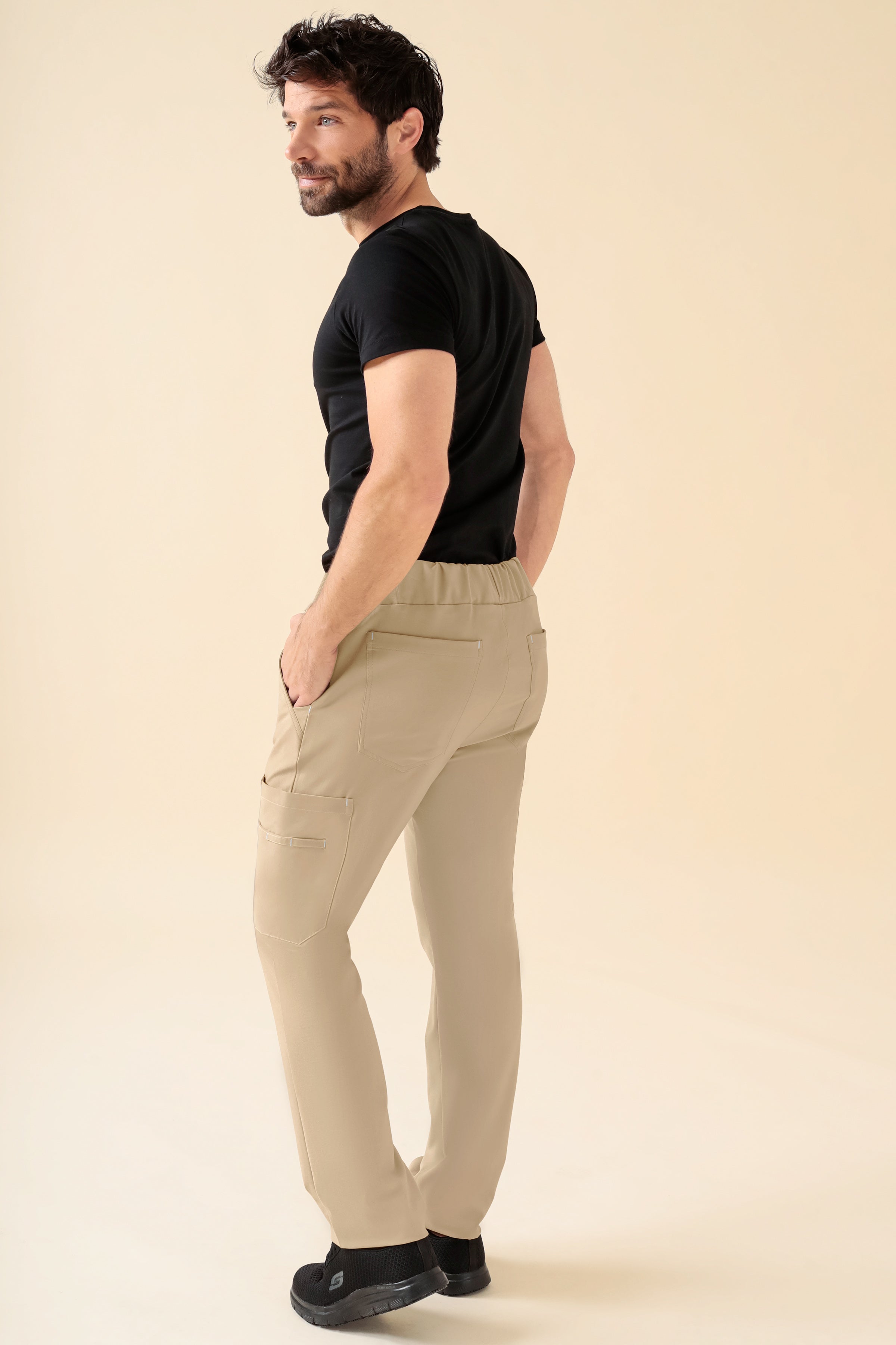 KAERE Pantalon Homme - avec poches cargo Taille courte sable