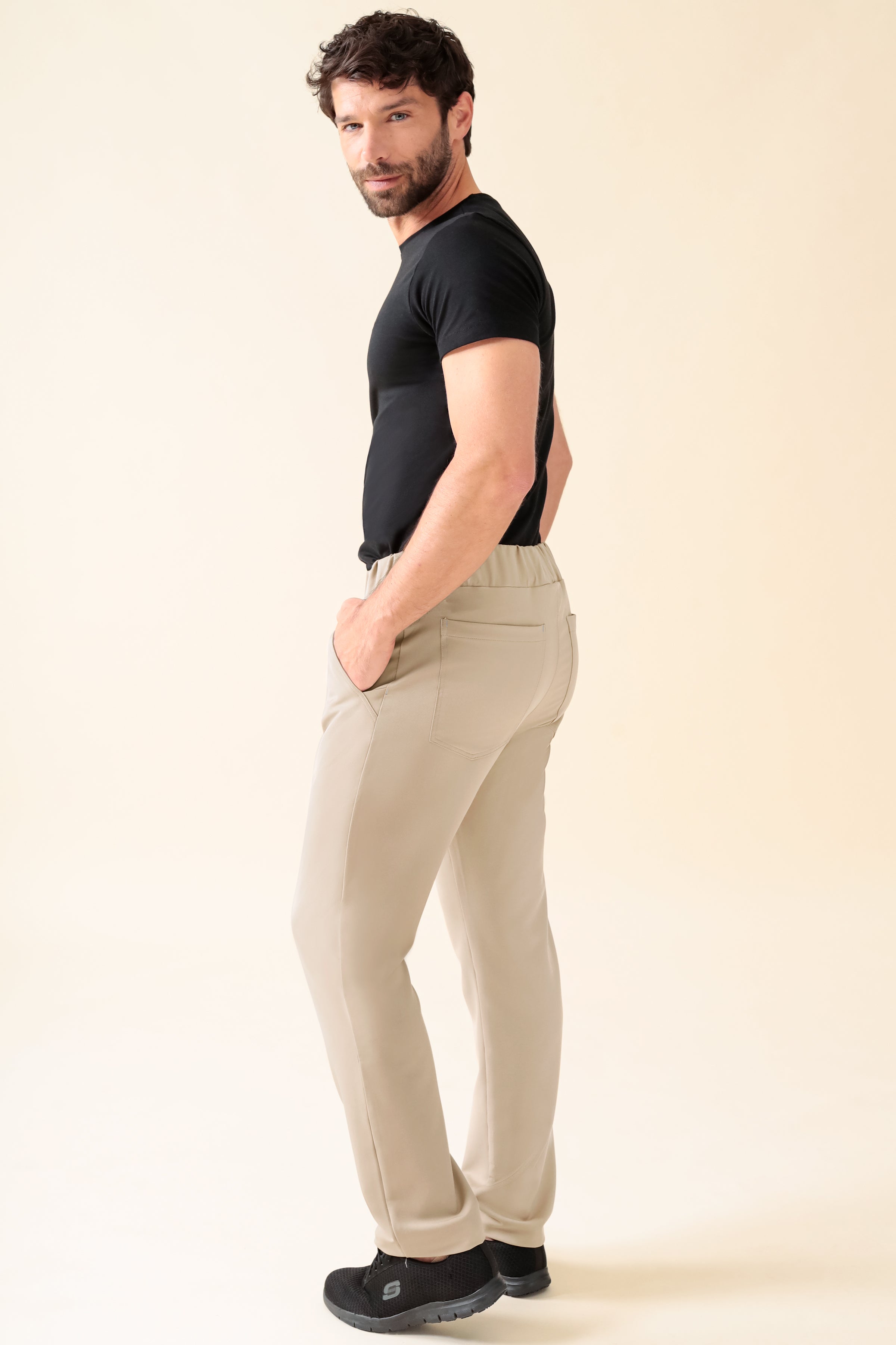 KAERE Pantalon Homme - Taille courte et sans poches cargo sable